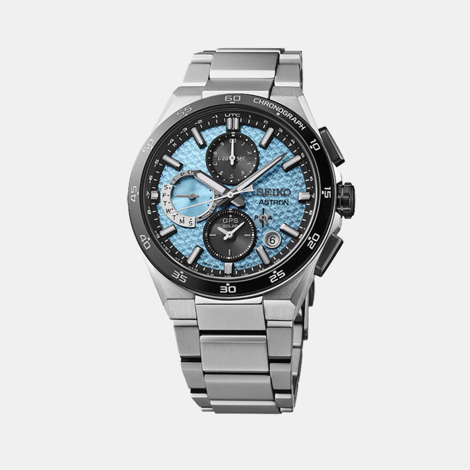 Astron Men Solar Sparkling Blue Dial Chronograph Stainless Steel Watch SSH157J1 - Image 2