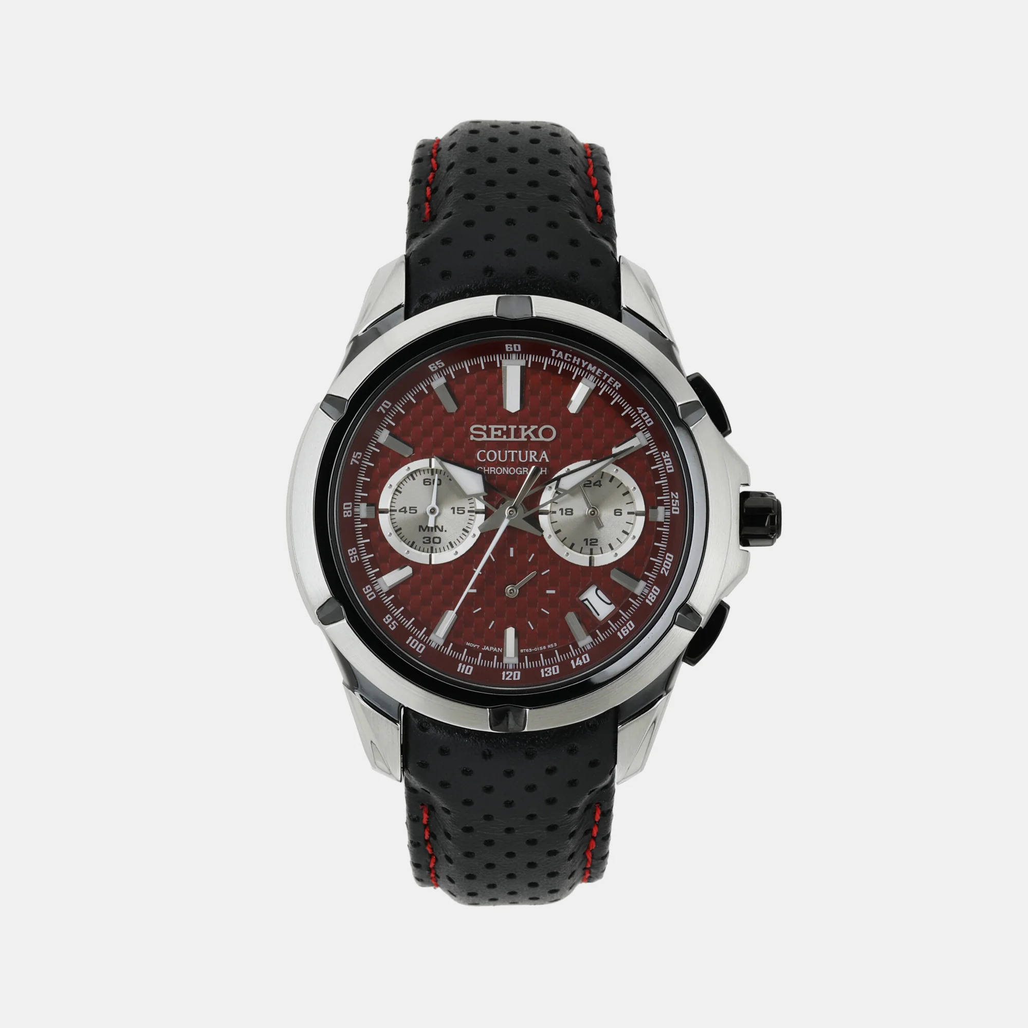 Coutura Men Quartz Red Dial Chronograph Leather Watch SSB435P9 - Image 2
