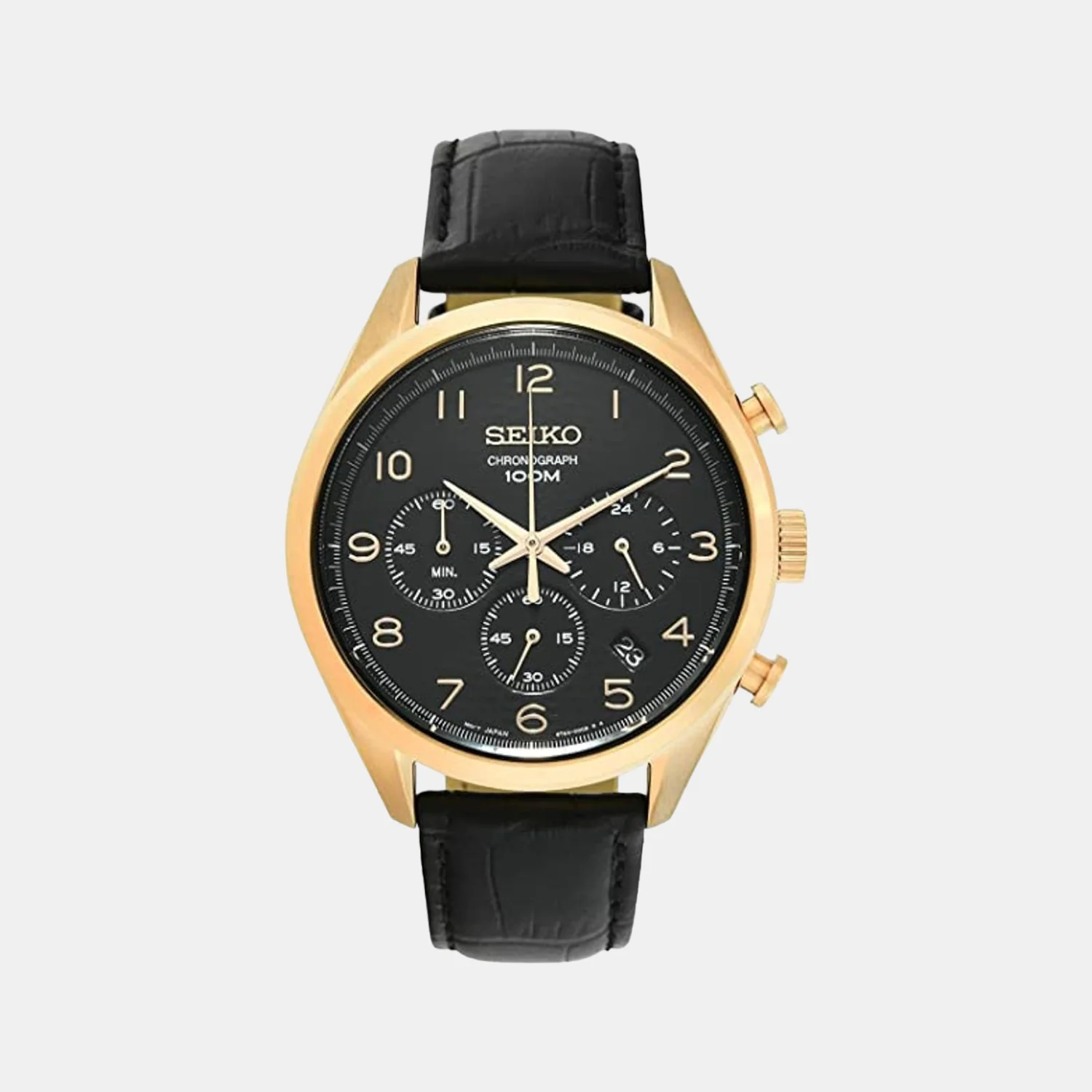 Men Automatic Black Dial Chronograph Leather Watch SSB296P1