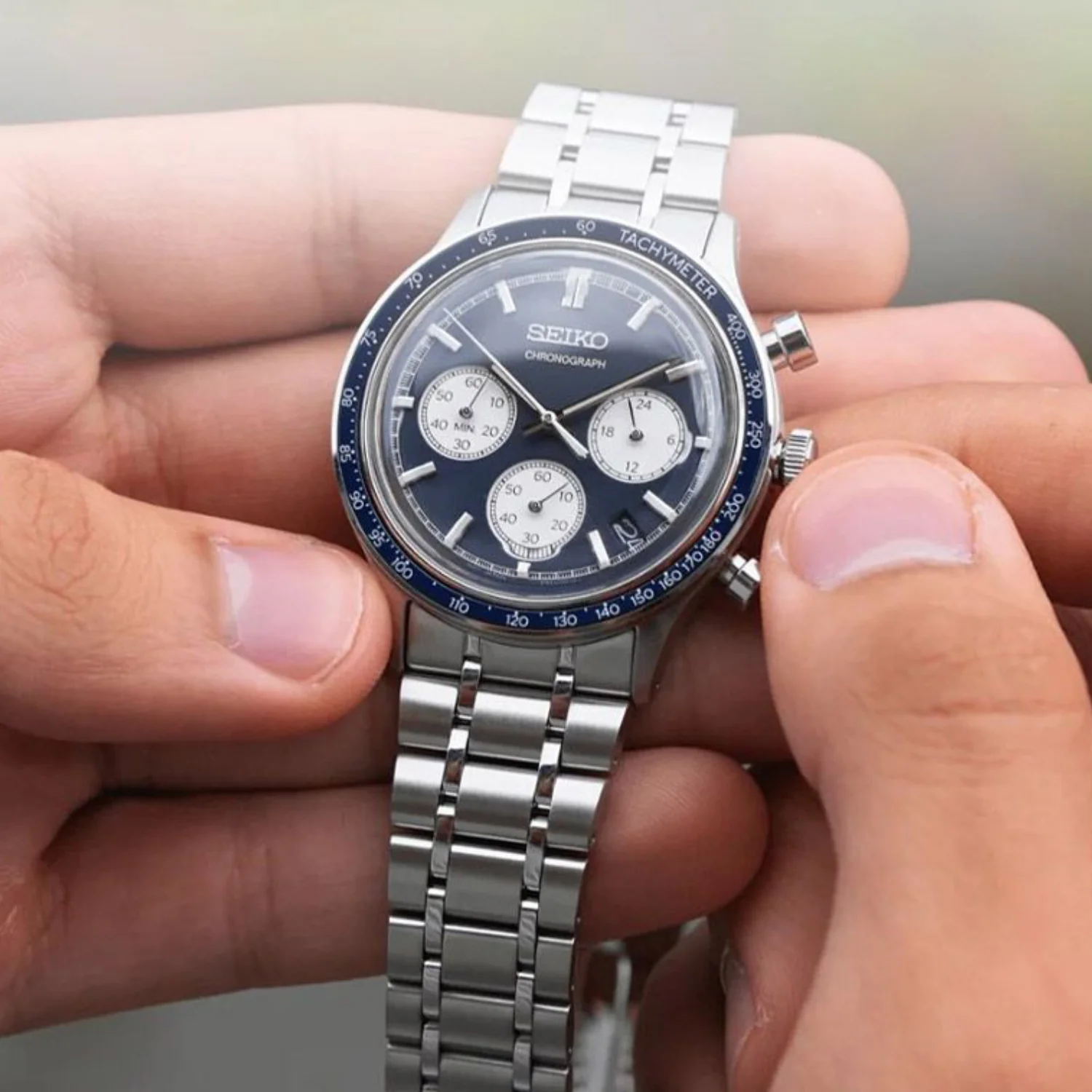 Men Quartz Blue Dial Chronograph Stainless Steel Watch SSB477P1 - Image 4