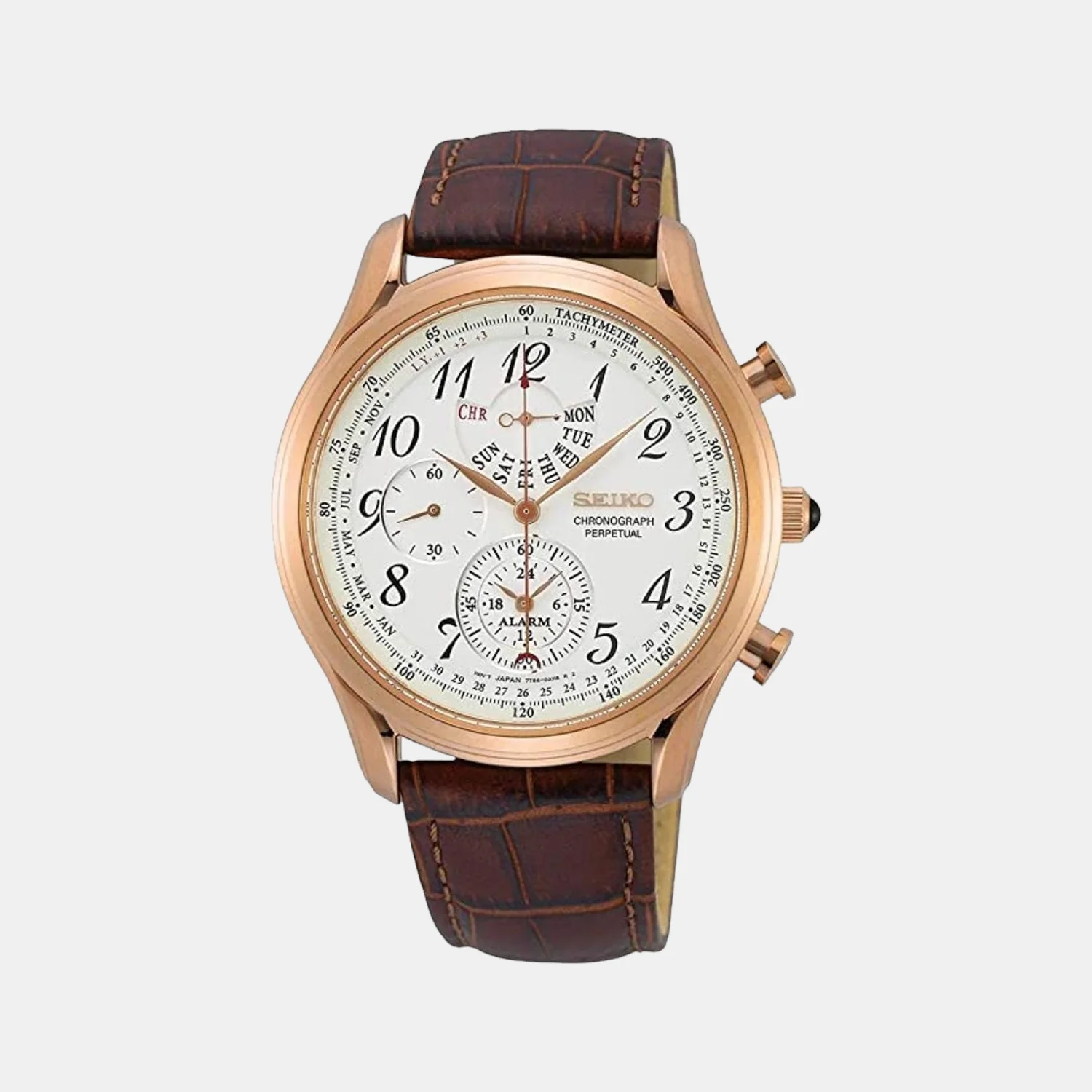 Men Quartz Rose Gold Dial Chronograph Leather Watch SPC256P1