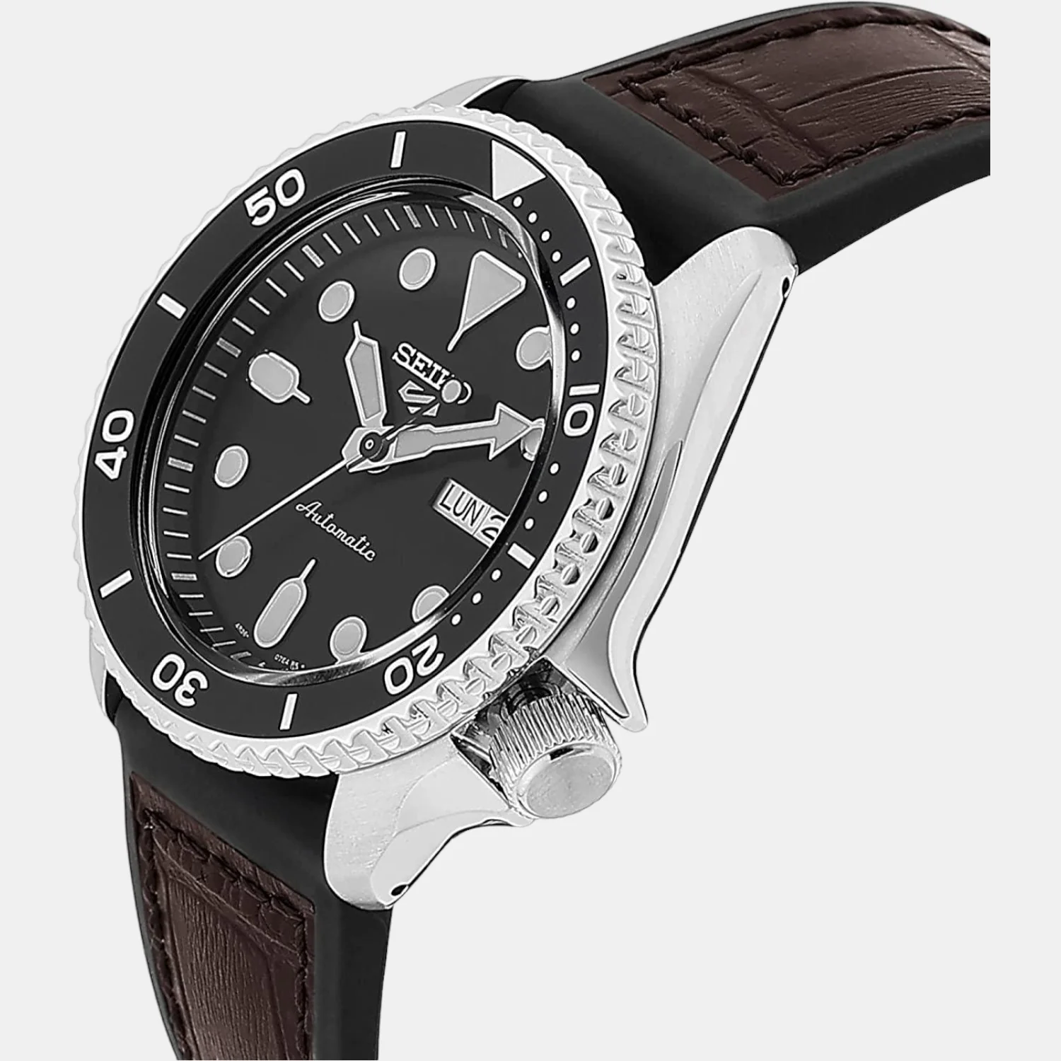 New 5 Sports Men Automatic Black Dial Analog Leather Watch SRPD55K2 - Image 2