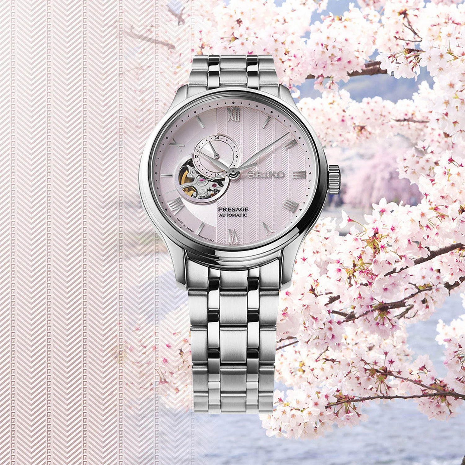 Presage Zen Garden Kyoto Cherry Blossom Men Automatic Pink Dial Analog Stainless Steel Watch SSA465J1 - Image 4