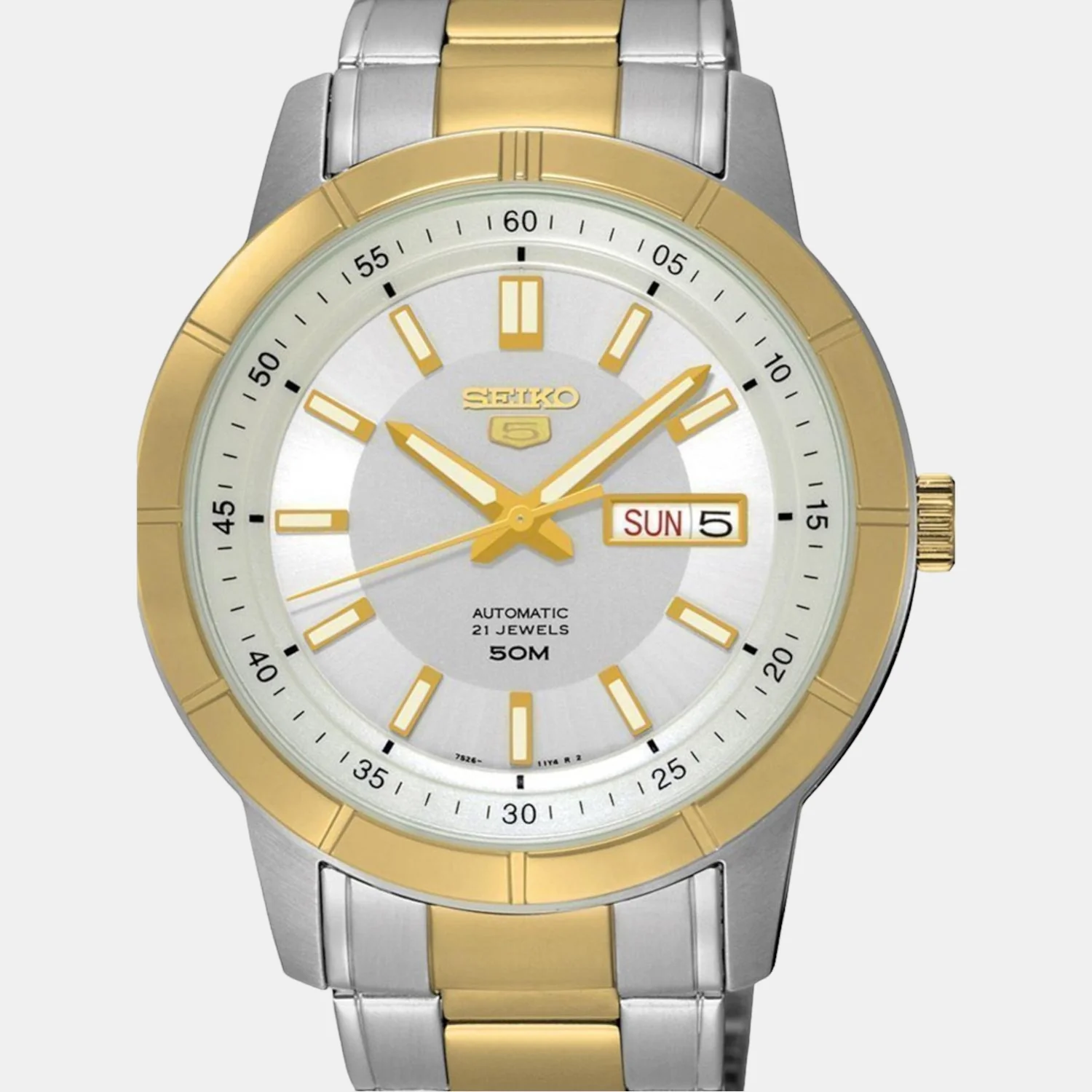 Seiko 5 Men Automatic White Dial Analog Stainless Steel Watch SNKN58K1 - Image 3