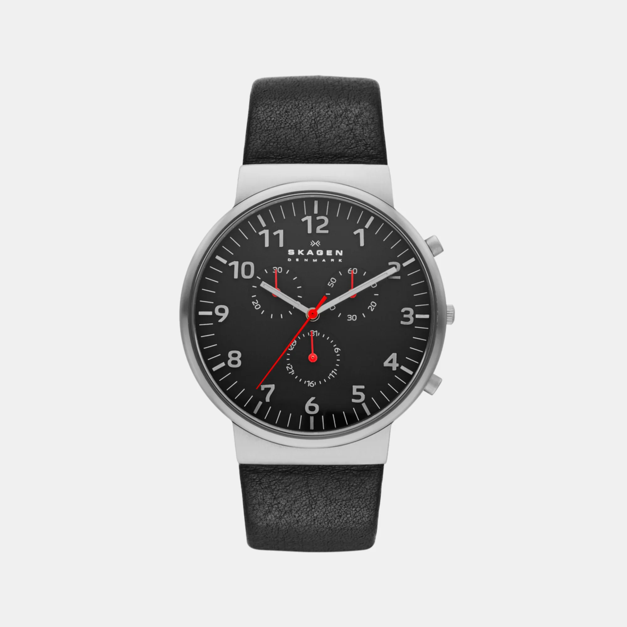 Men Quartz Black Dial Chronograph Leather Watch SKW6100