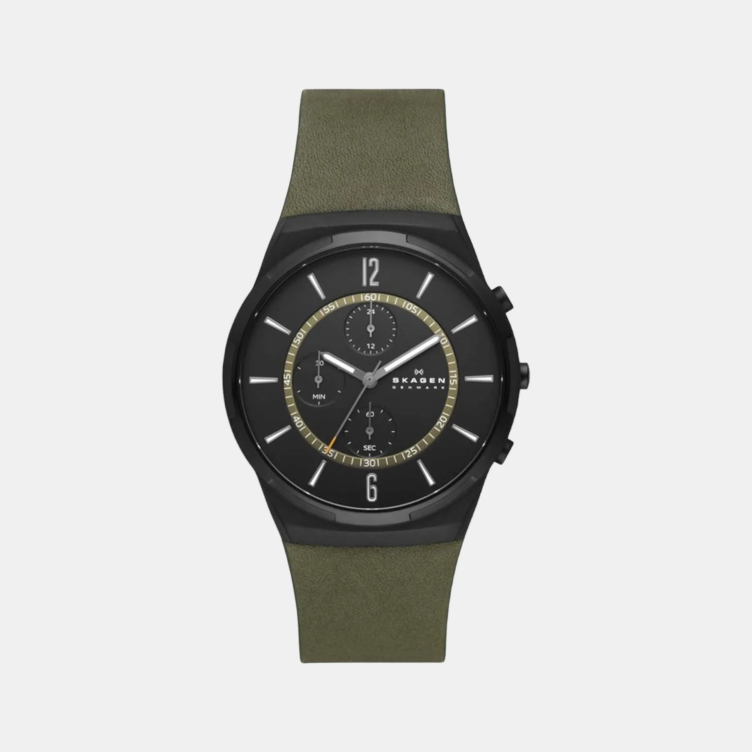 Men Quartz Black Dial Chronograph Leather Watch SKW6801