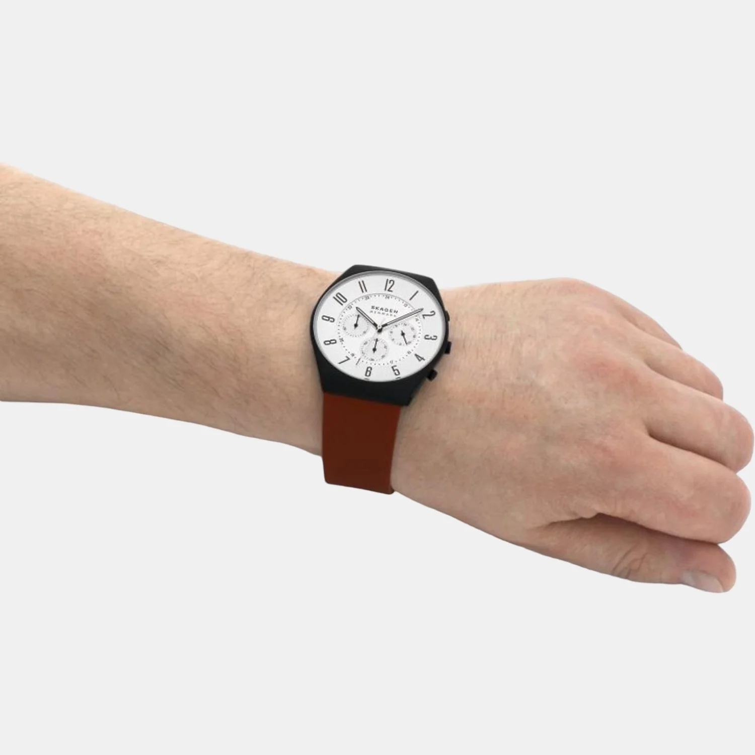 Men Quartz White Dial Chronograph Leather Watch SKW6823 - Image 8