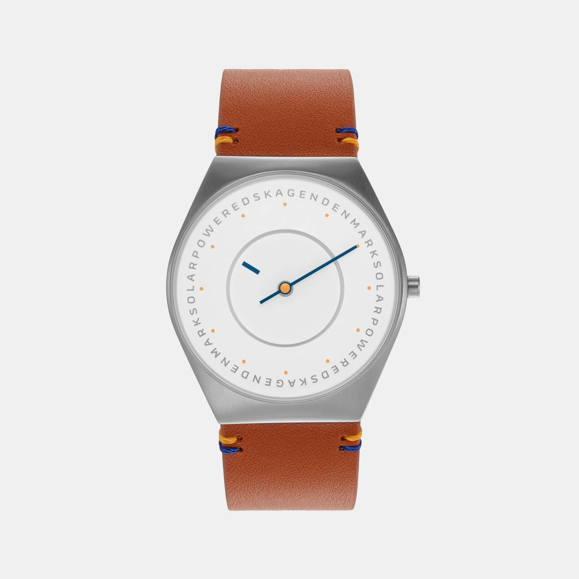 Men Solar White Dial Analog Leather Watch SKW6872