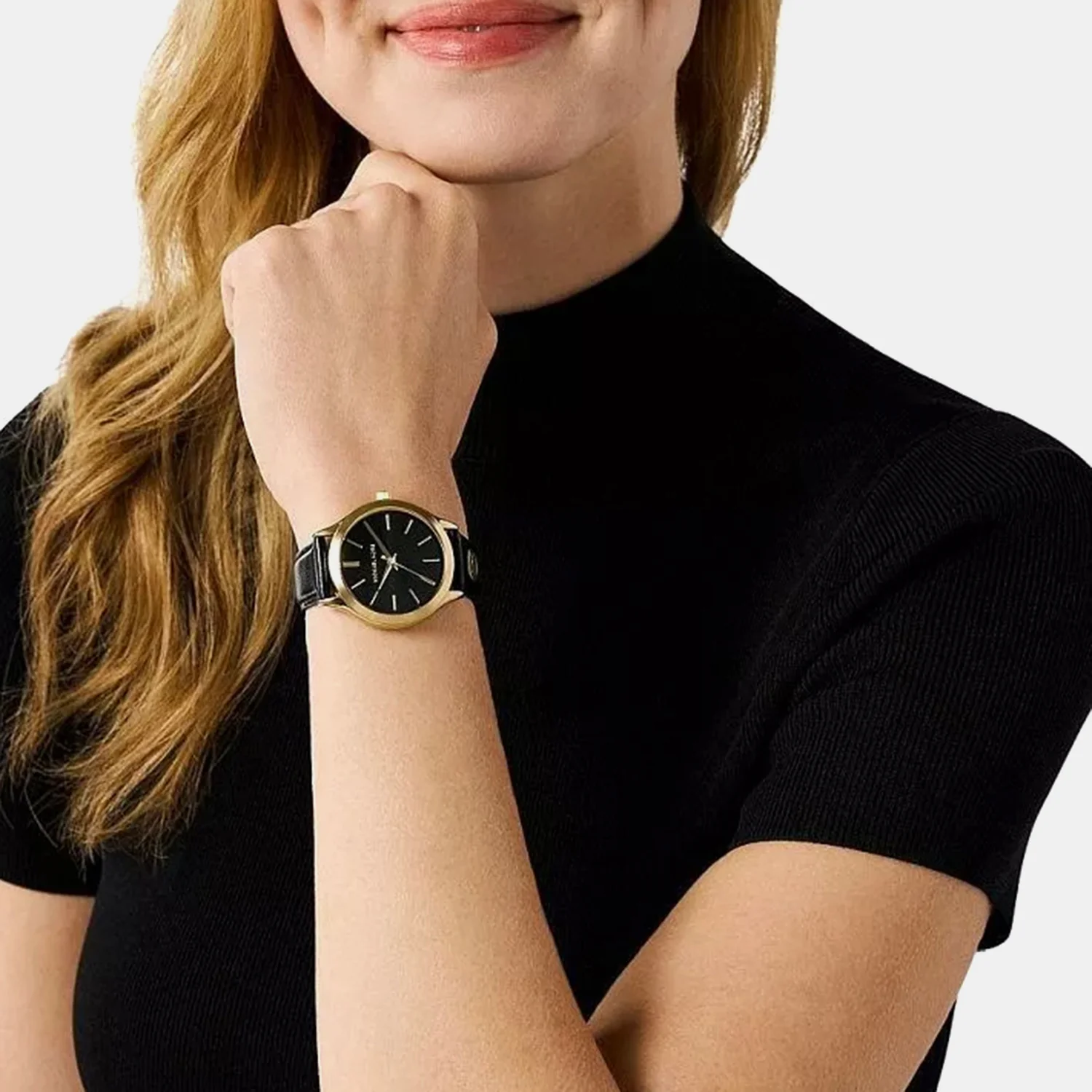 Slim Runway Women Quartz Black Dial Analog Leather Watch MK7553 - Image 7
