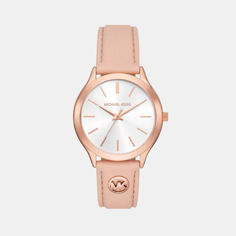 Slim Runway Women Quartz White Dial Analog Leather Watch MK7545