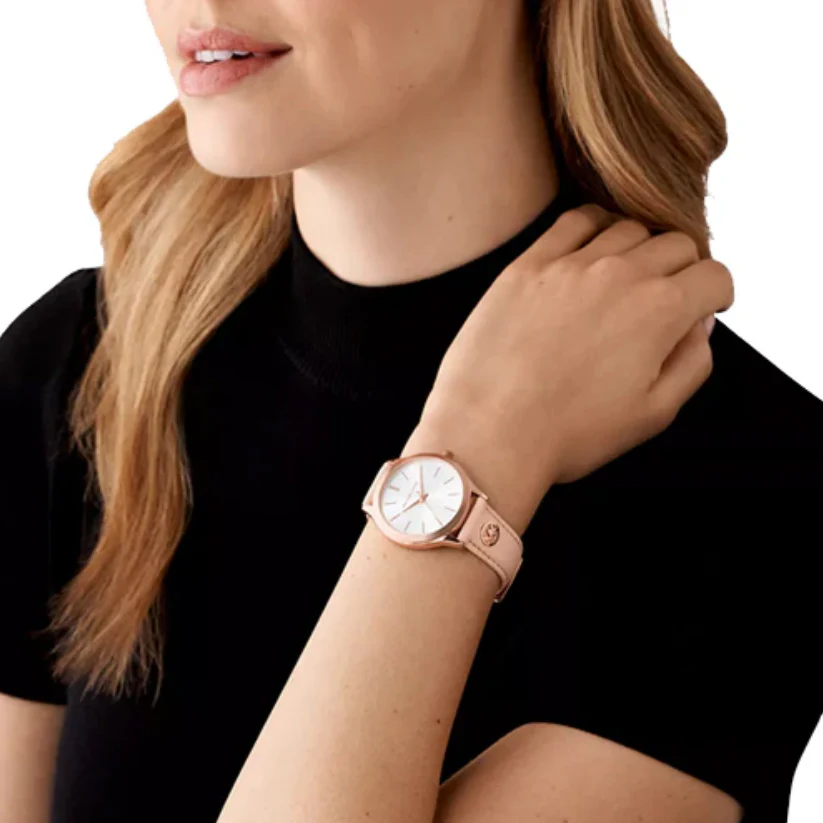 Slim Runway Women Quartz White Dial Analog Leather Watch MK7545 - Image 5