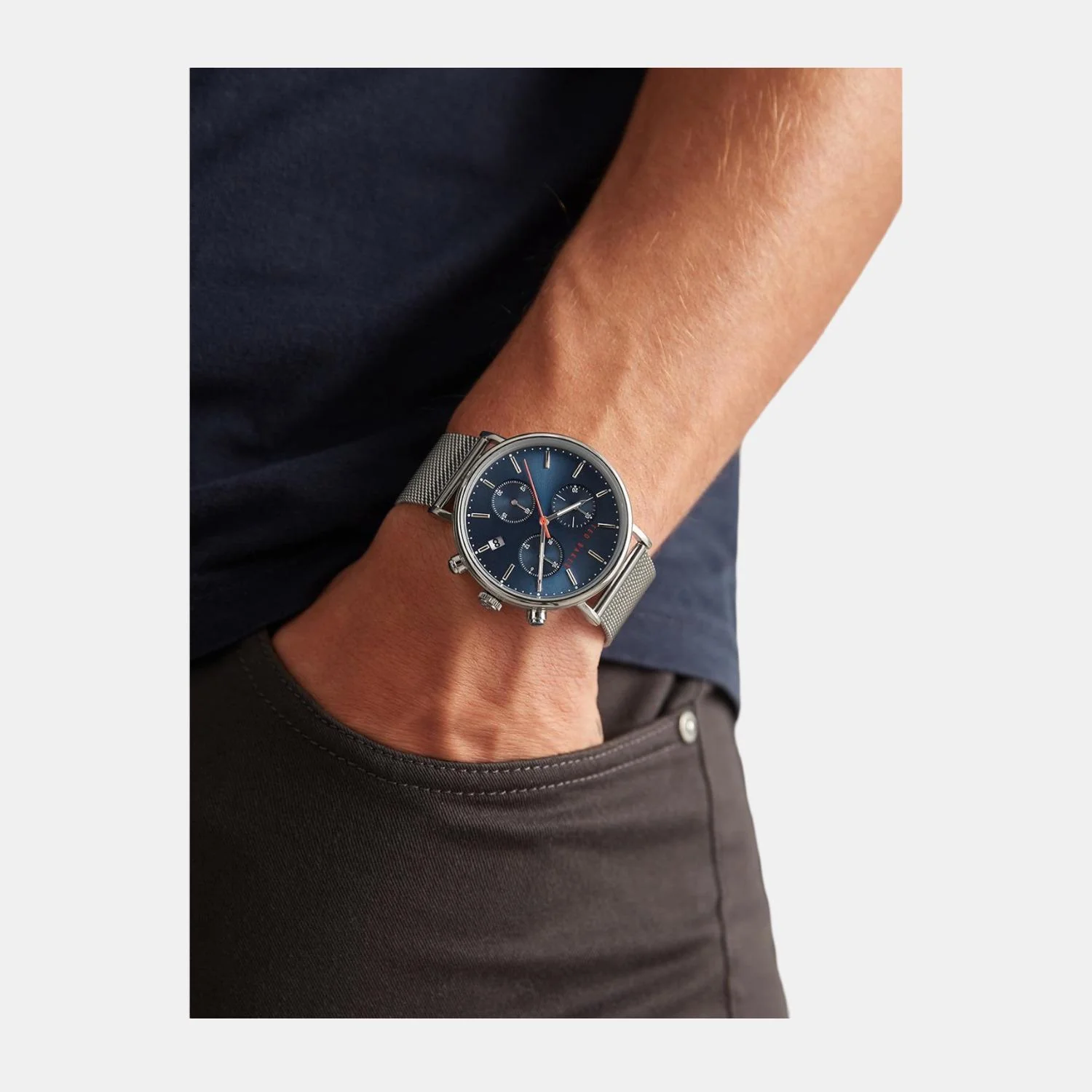 Men Quartz Blue Dial Chronograph Stainless Steel Watch BKPMMS120 - Image 3
