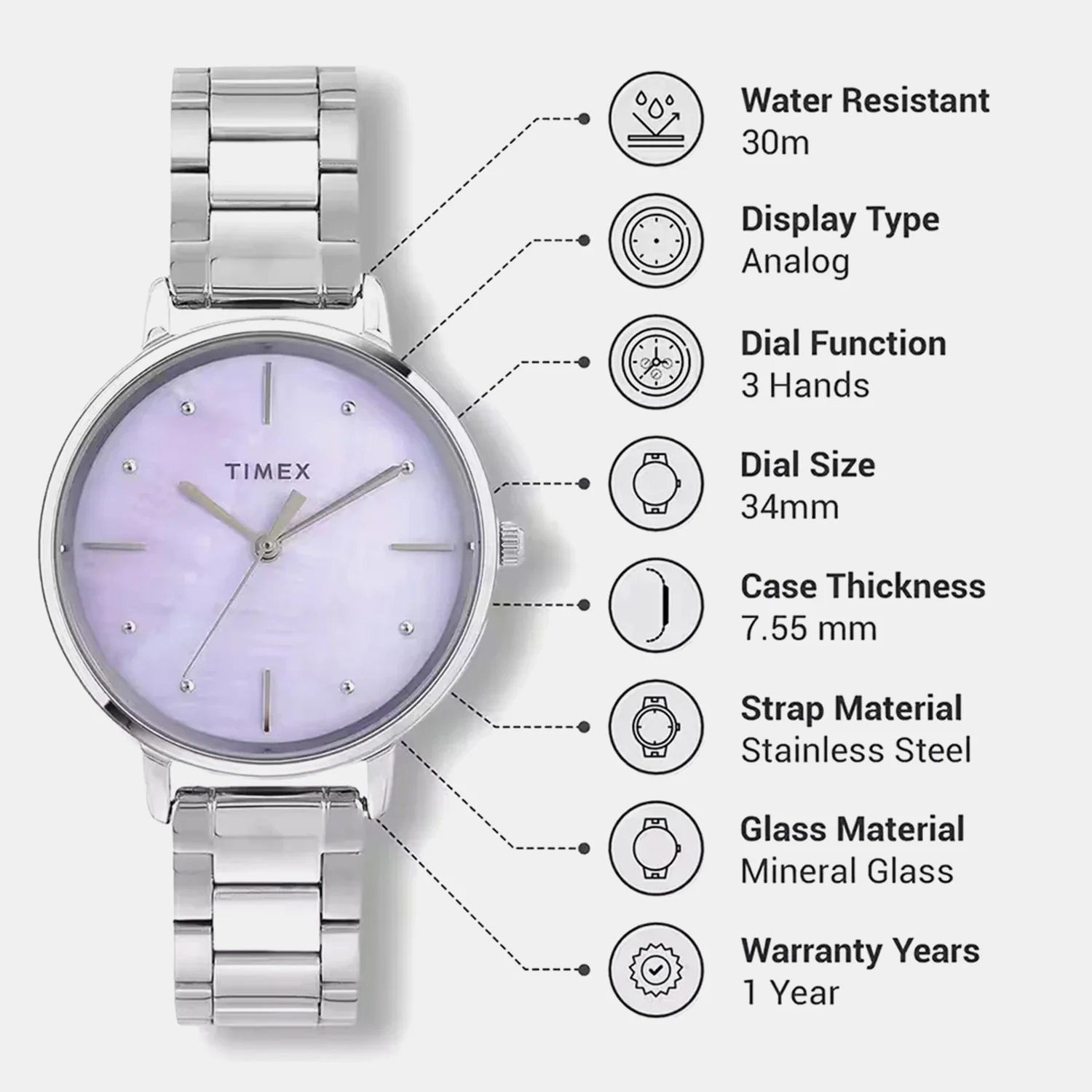 Classics Women Quartz Mother Of Pearl Dial Analog Stainless Steel Watch TWEL15806 - Image 6