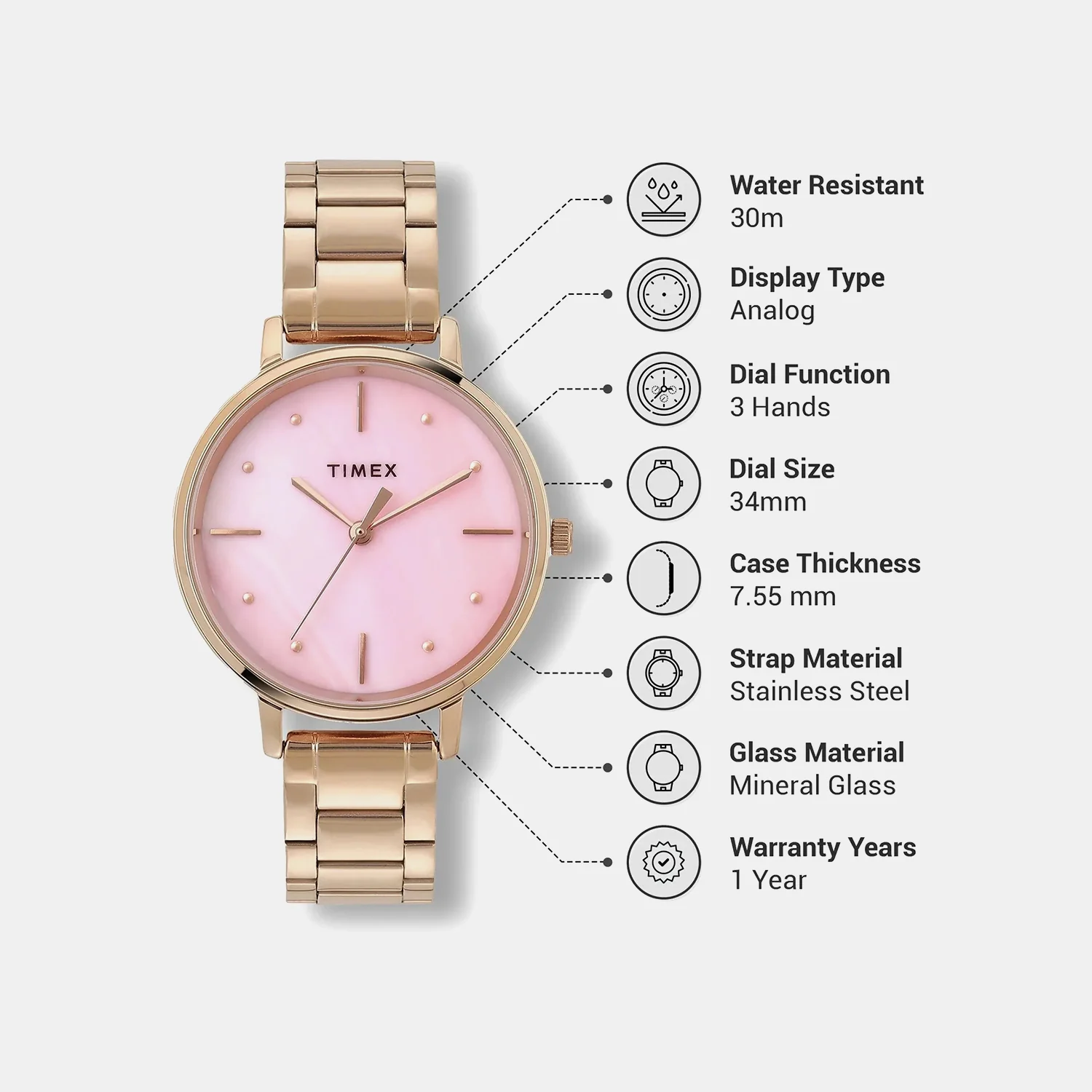 Classics Women Quartz Mother Of Pearl Dial Analog Stainless Steel Watch TWEL15807 - Image 2