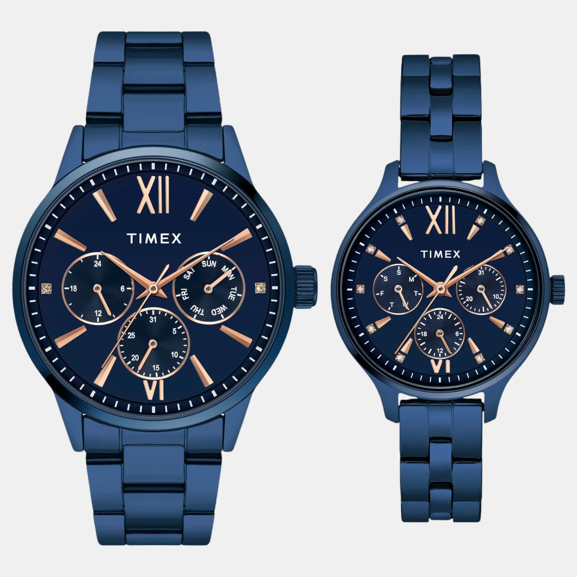 Fashion Couple Quartz Blue Dial Multi-Function Stainless Steel Watch TW00PR313