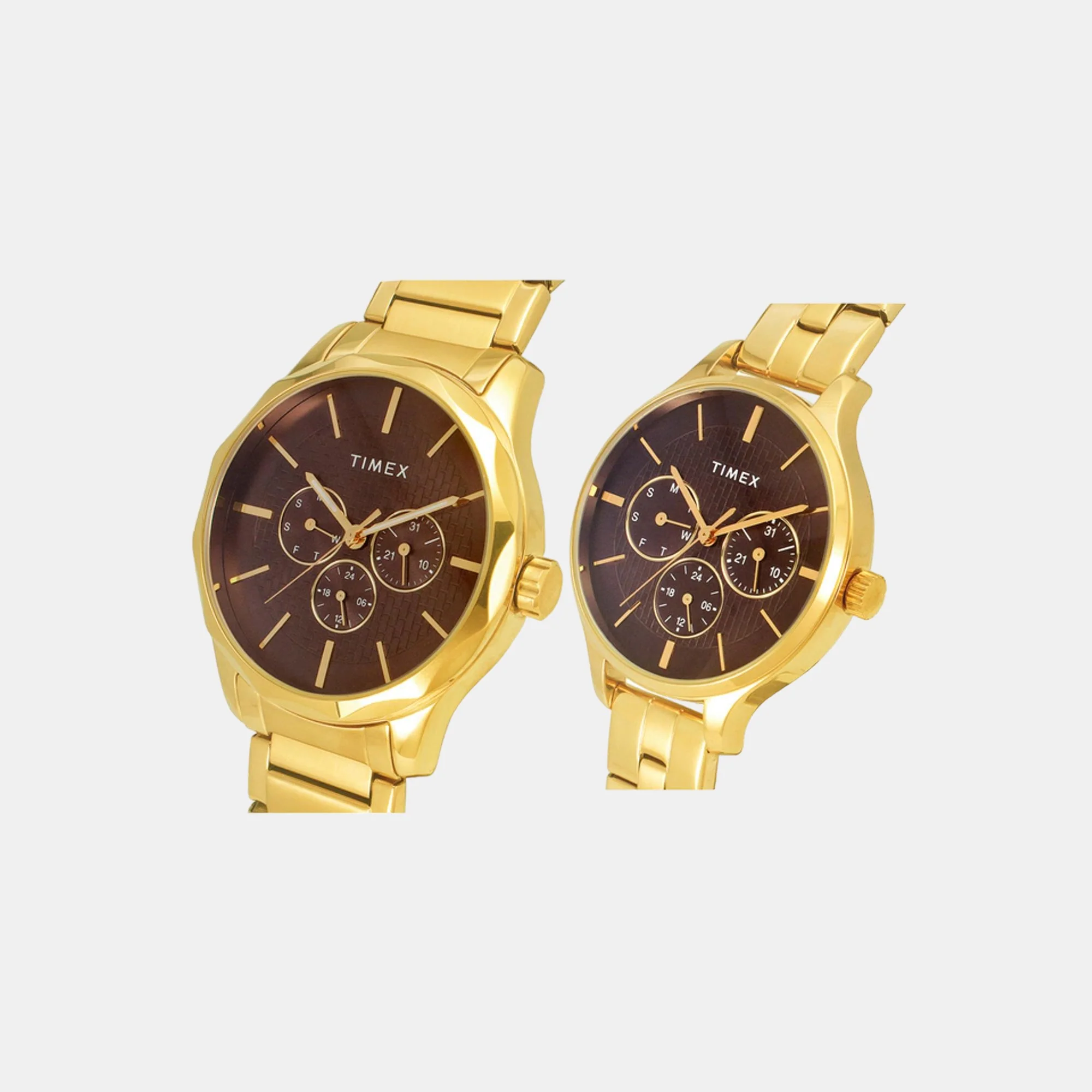Fashion Couple Quartz Brown Dial Chronograph Stainless Steel Watch TW00PR297 - Image 2