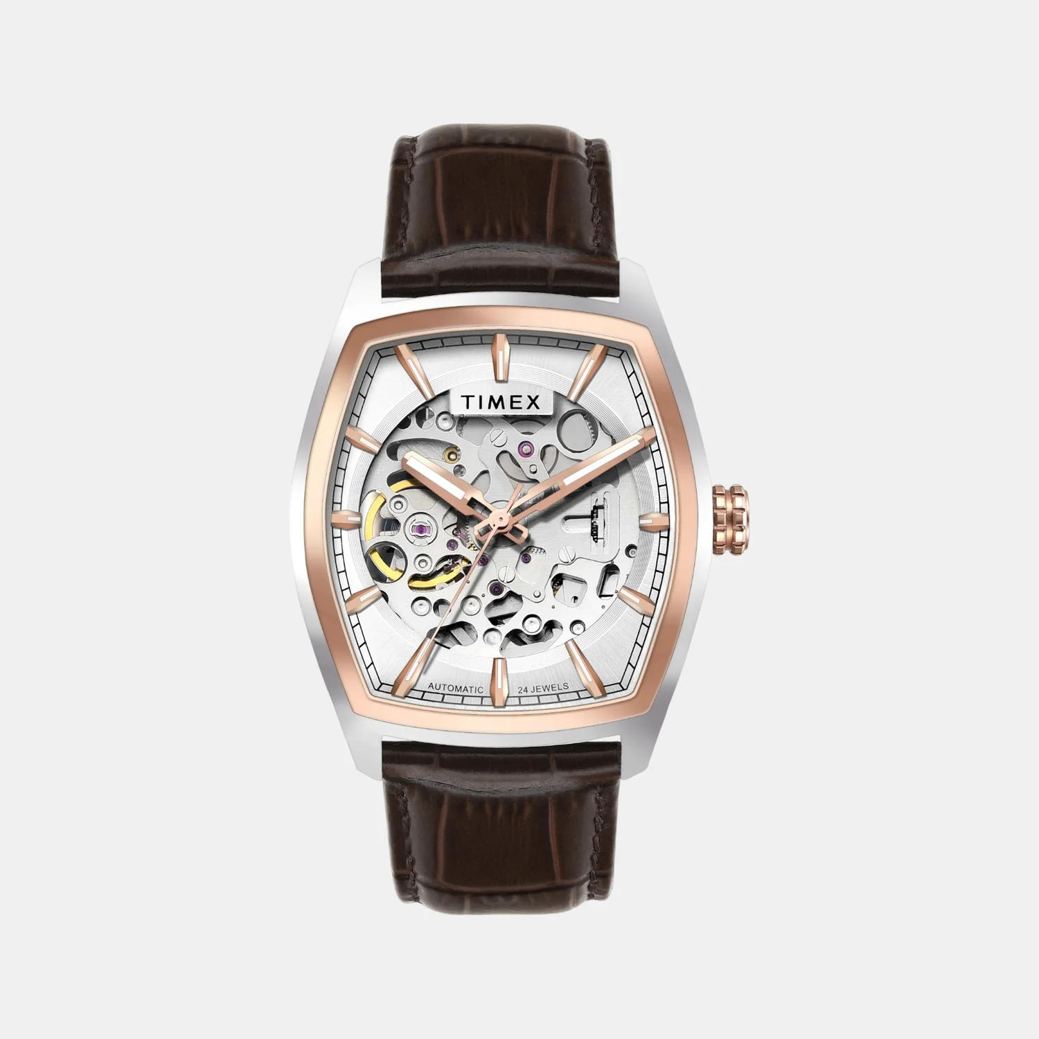 Fashion Men Automatic Silver Dial Analog Leather Watch TWEG25901