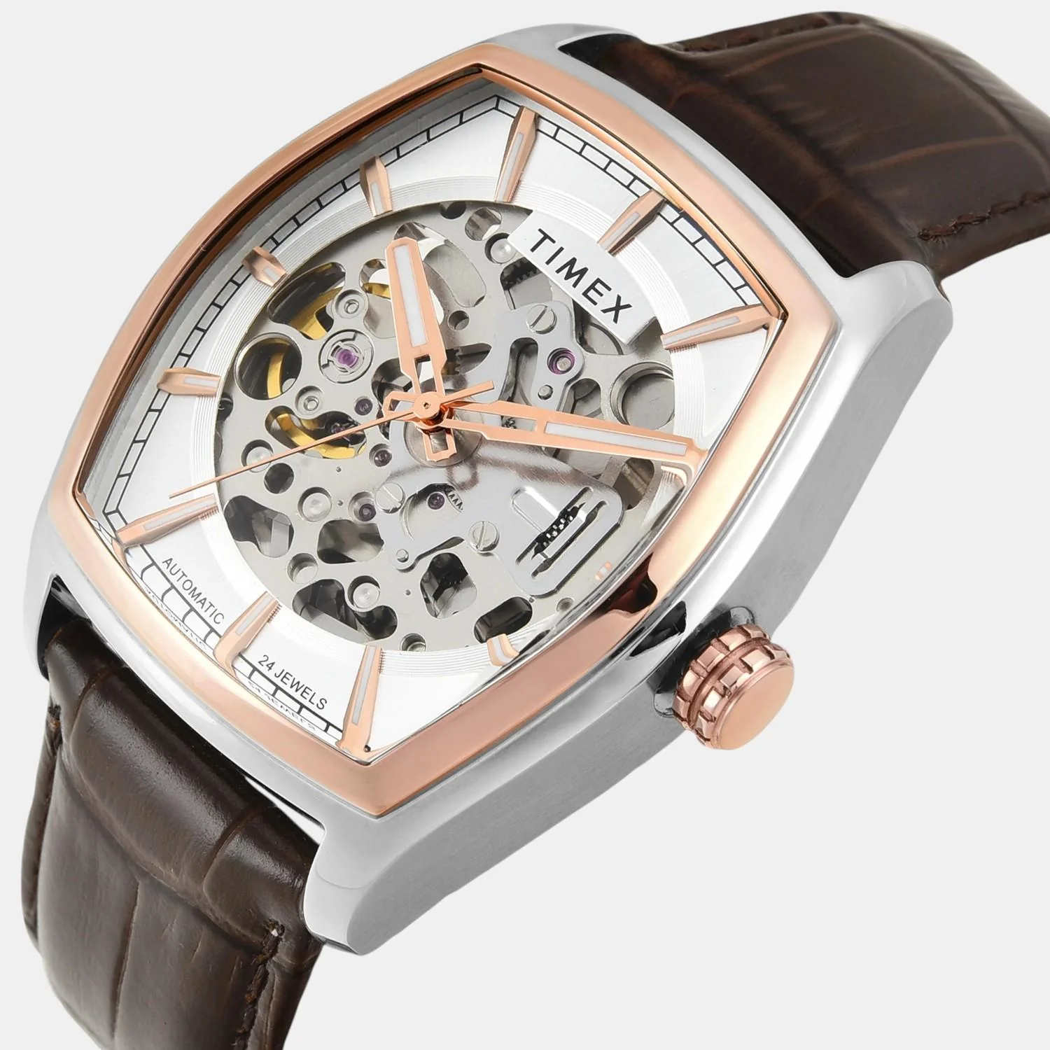 Fashion Men Automatic Silver Dial Analog Leather Watch TWEG25901 - Image 2