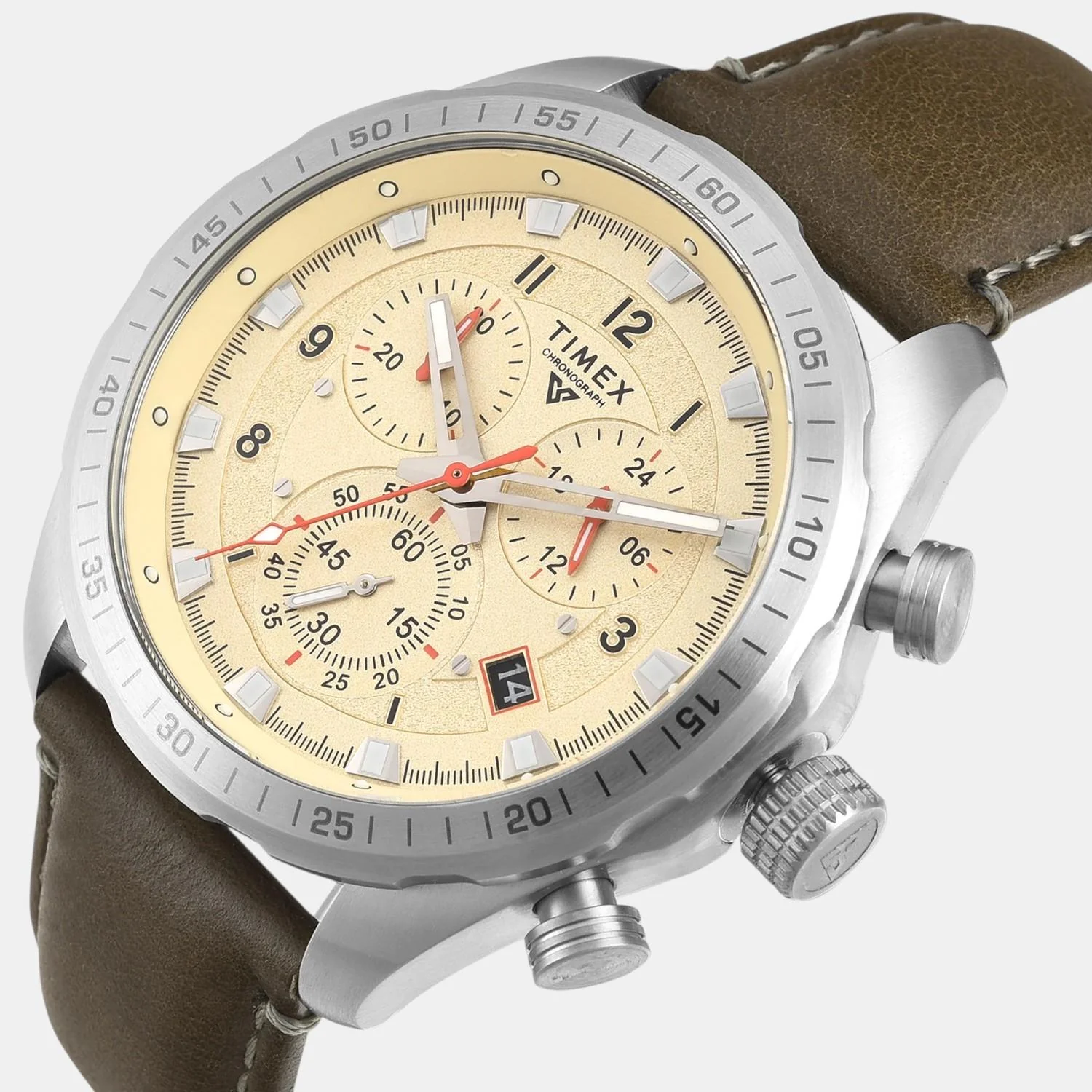 Fashion Men Quartz Beige Dial Chronograph Leather Watch TWEG26000 - Image 2