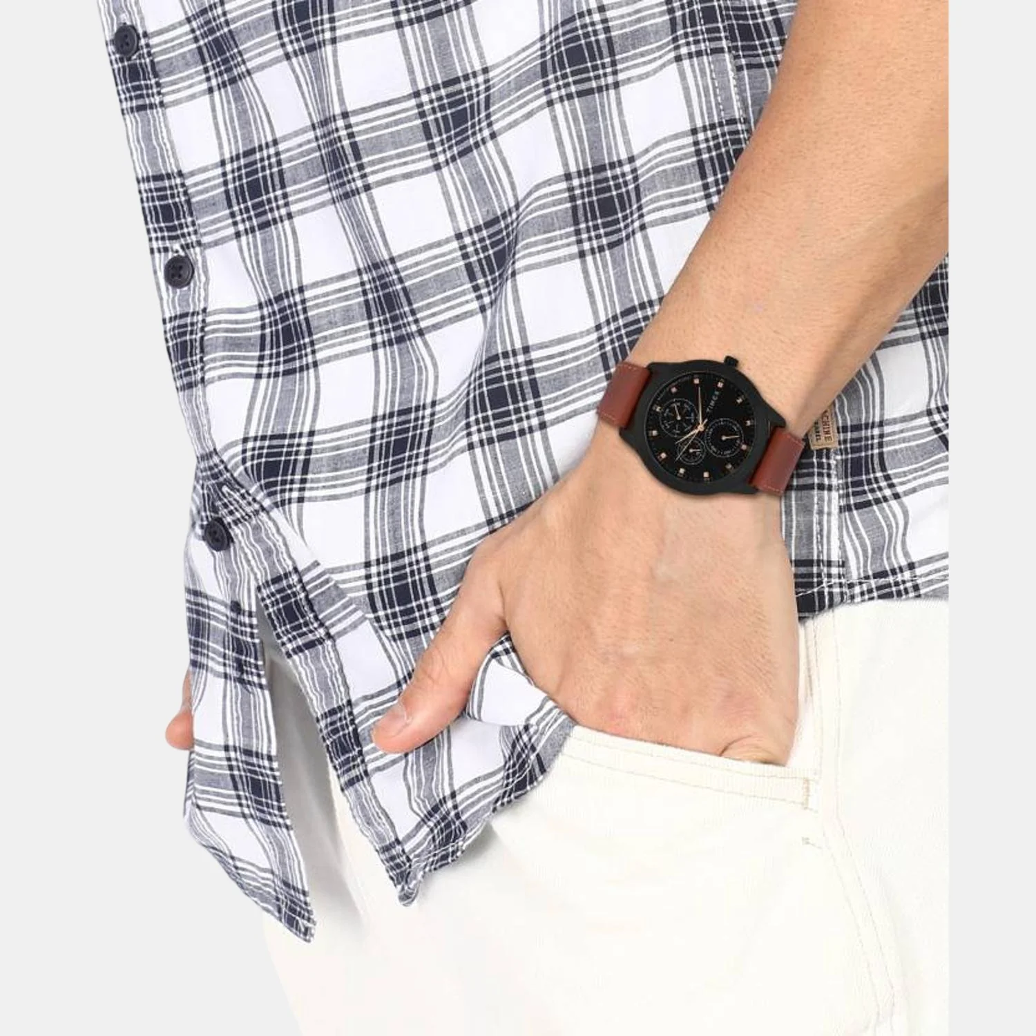 Fashion Men Quartz Black Dial Chronograph Leather Watch TWEG18505 - Image 5