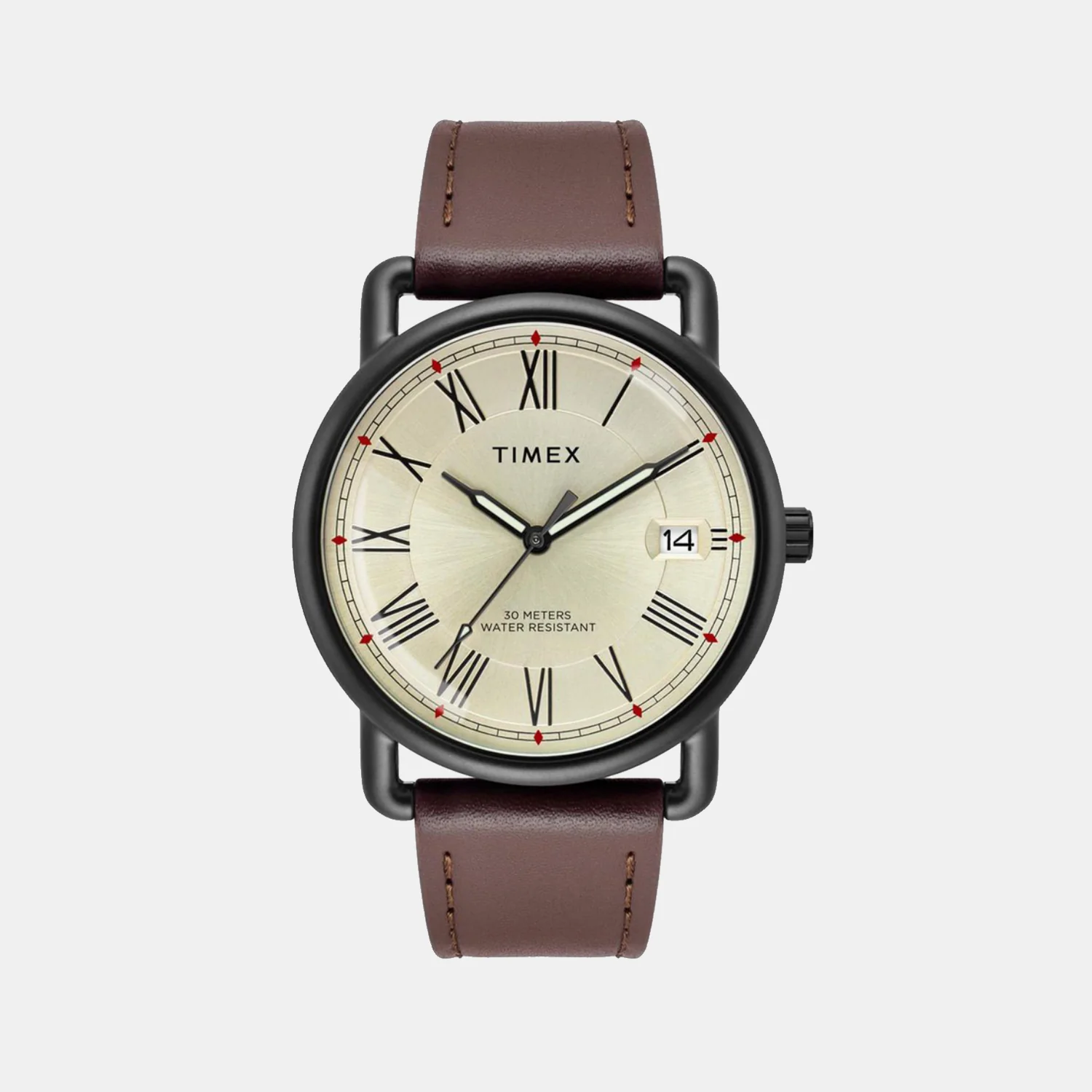 Fashion Men Quartz Champagne Dial Analog Leather Watch TWEG25601