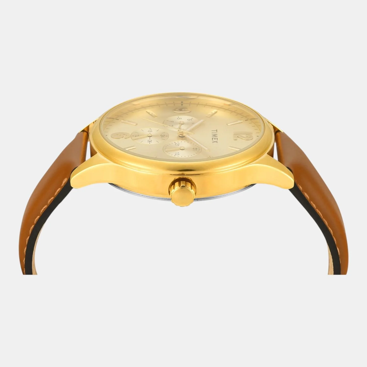 Fashion Men Quartz Champagne Dial Multi-Function Leather Watch TWEG18439 - Image 3