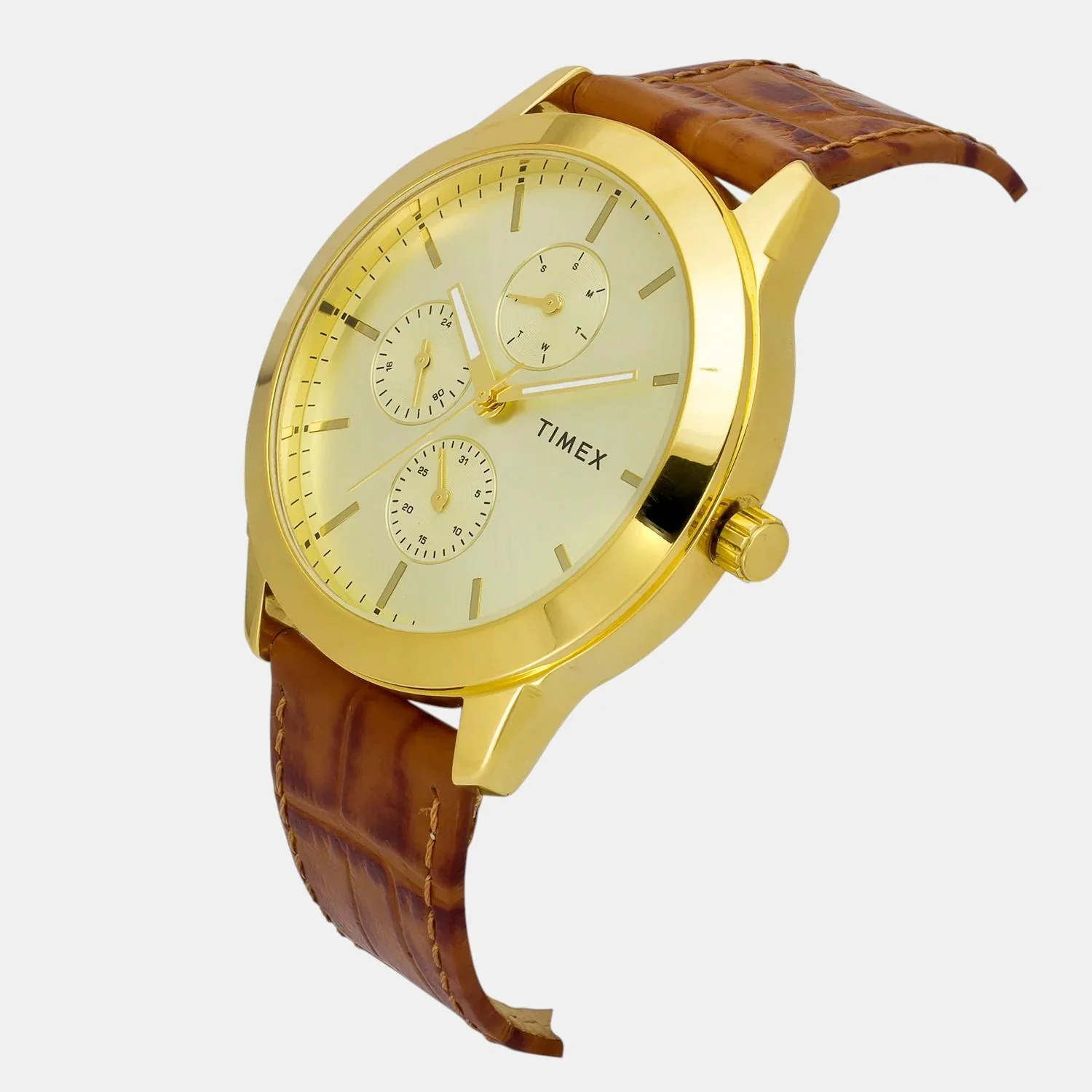 Fashion Men Quartz Champagne Dial Multi-Function Leather Watch TWEG18521 - Image 2