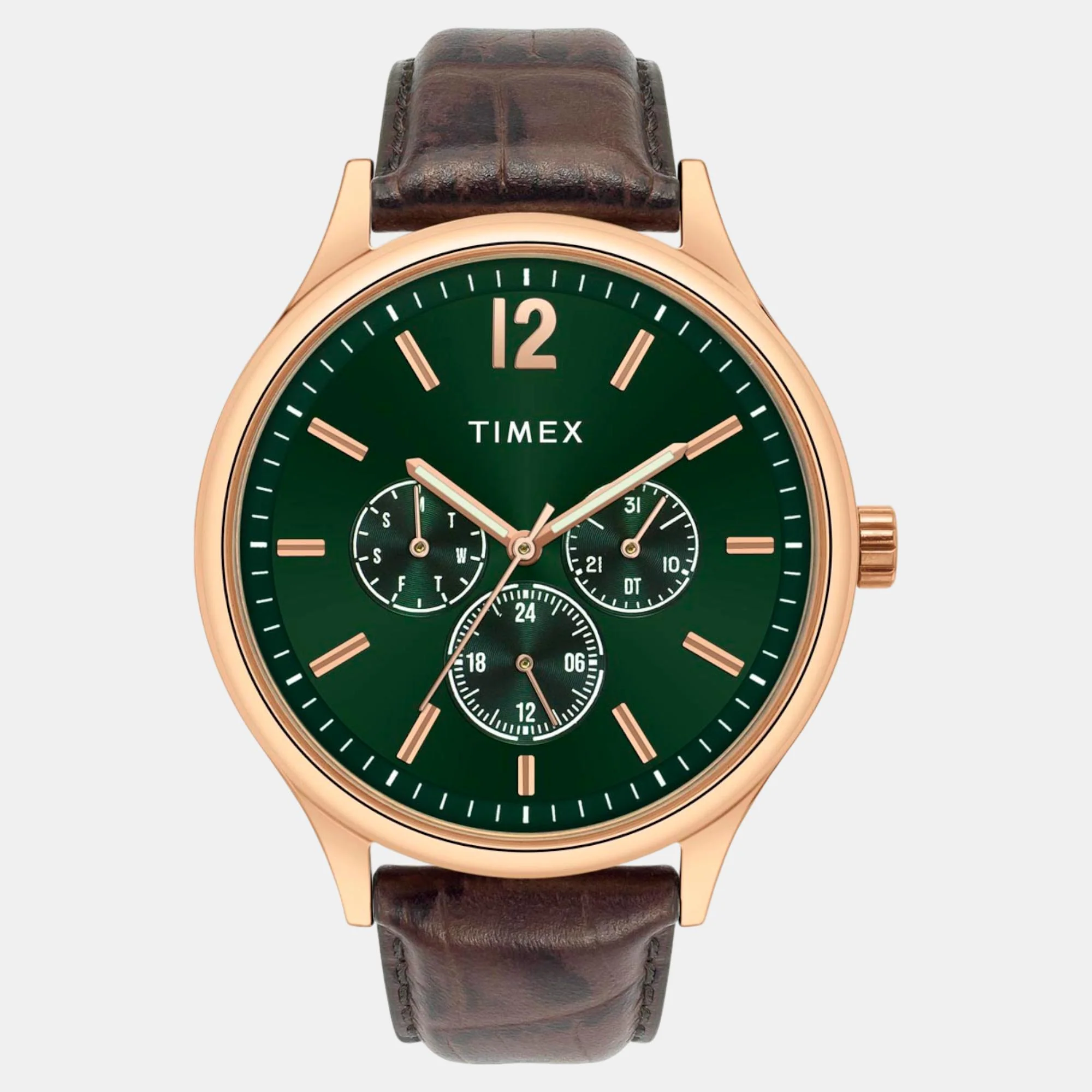 Fashion Men Quartz Green Dial Multi-Function Leather Watch TWEG18434 - Image 2