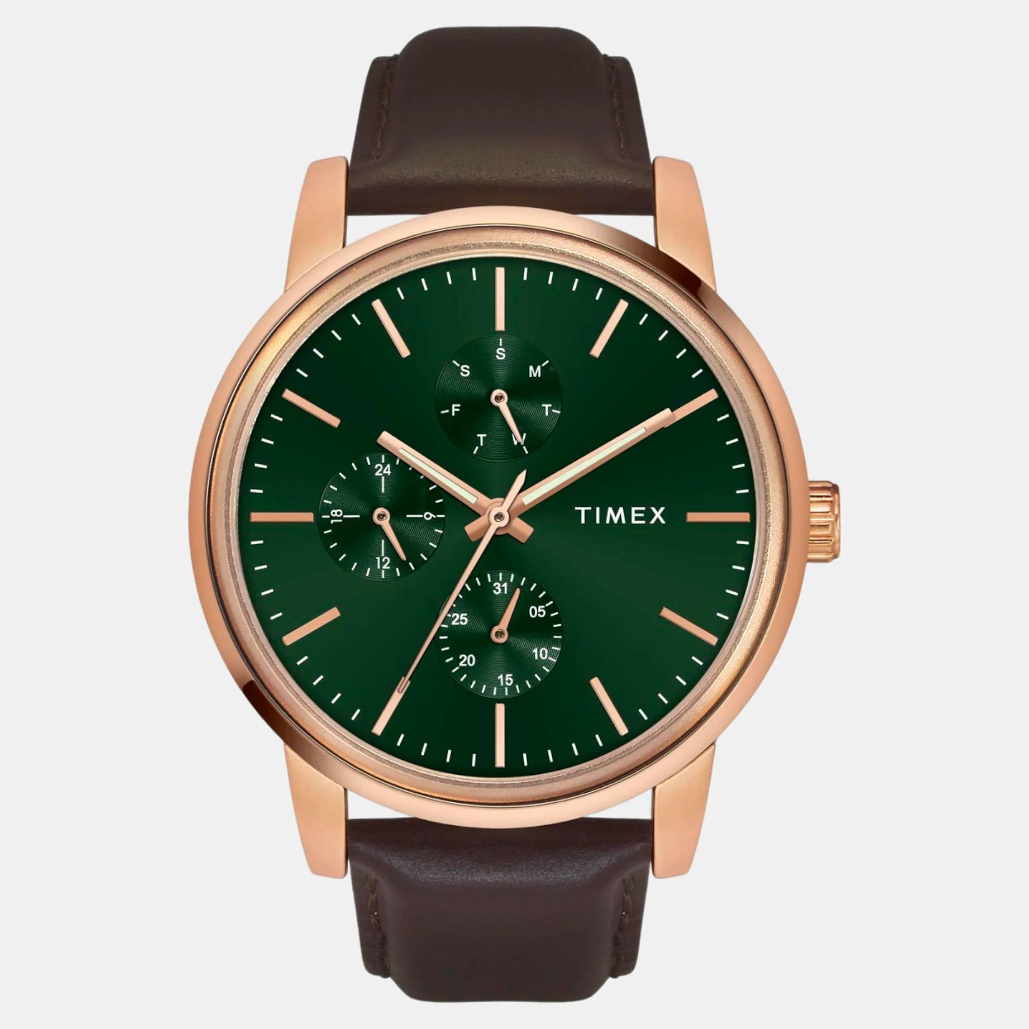 Fashion Men Quartz Green Dial Multi-Function Leather Watch TWEG18905 - Image 2