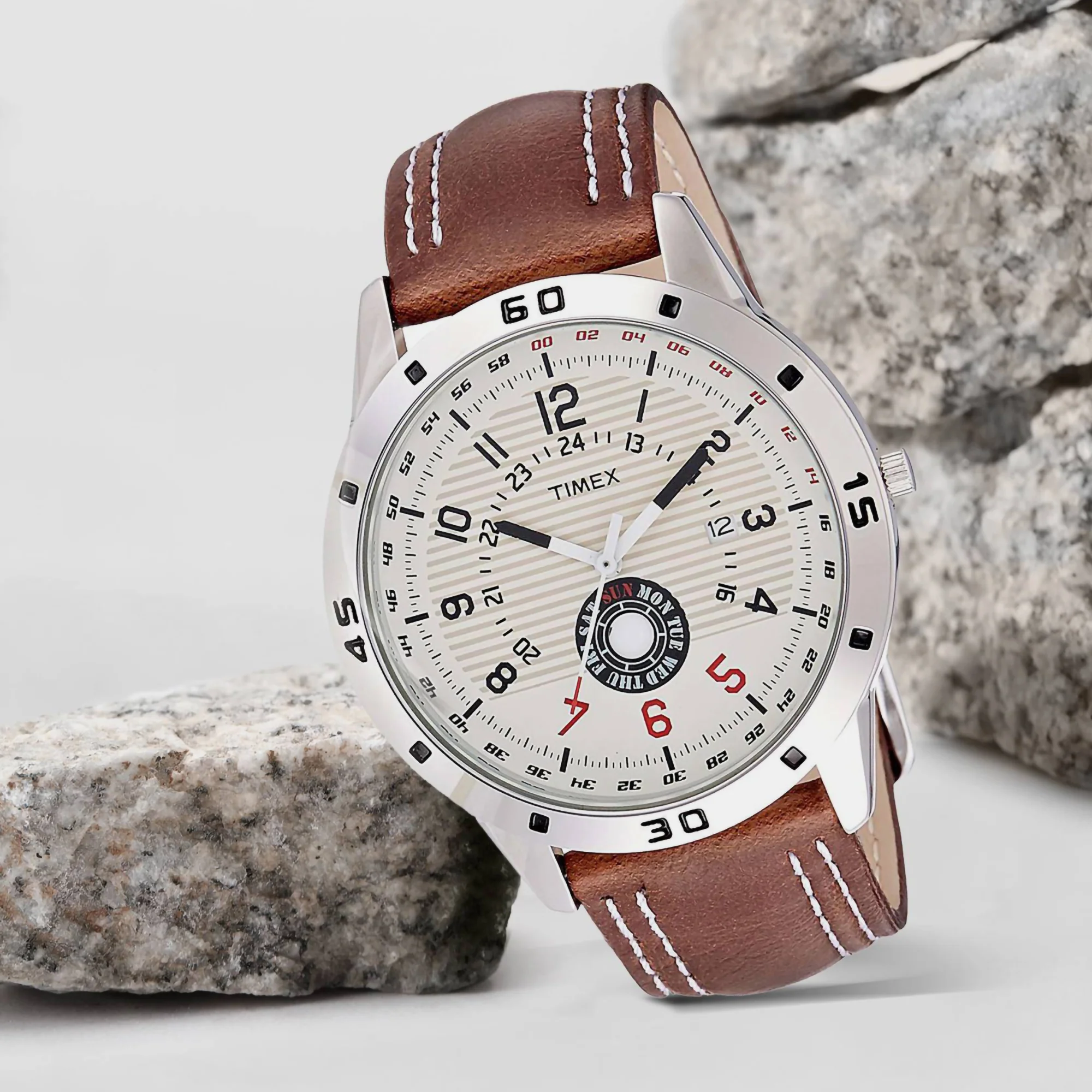 Fashion Men Quartz Silver Dial Analog Leather Watch TI000U90000 - Image 2