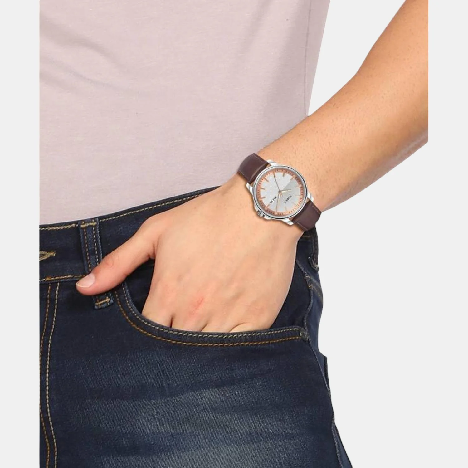 Fashion Men Quartz Silver Dial Analog Leather Watch TWEG17210 - Image 5