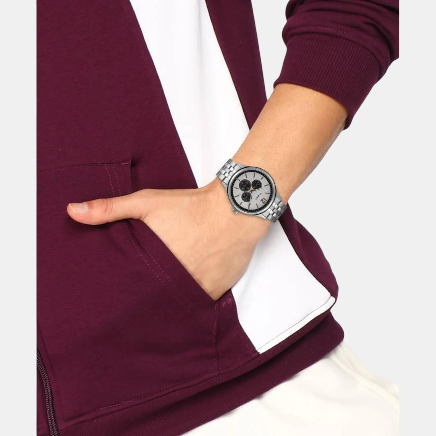 Fashion Men Quartz Silver Dial Chronograph Stainless Steel Watch TWEG18407 - Image 5