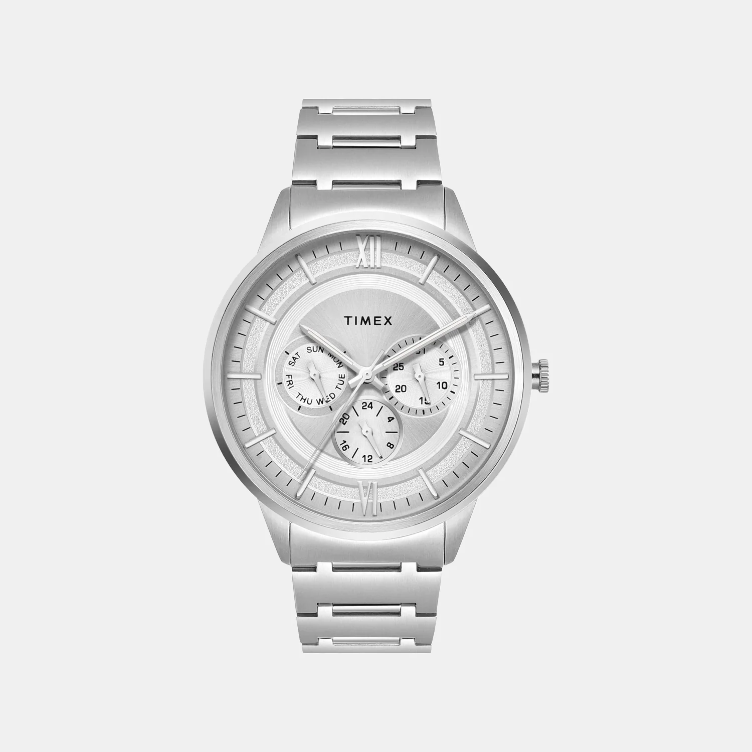 Fashion Men Quartz Silver Dial Multi-Function Stainless Steel Watch TWEG28000
