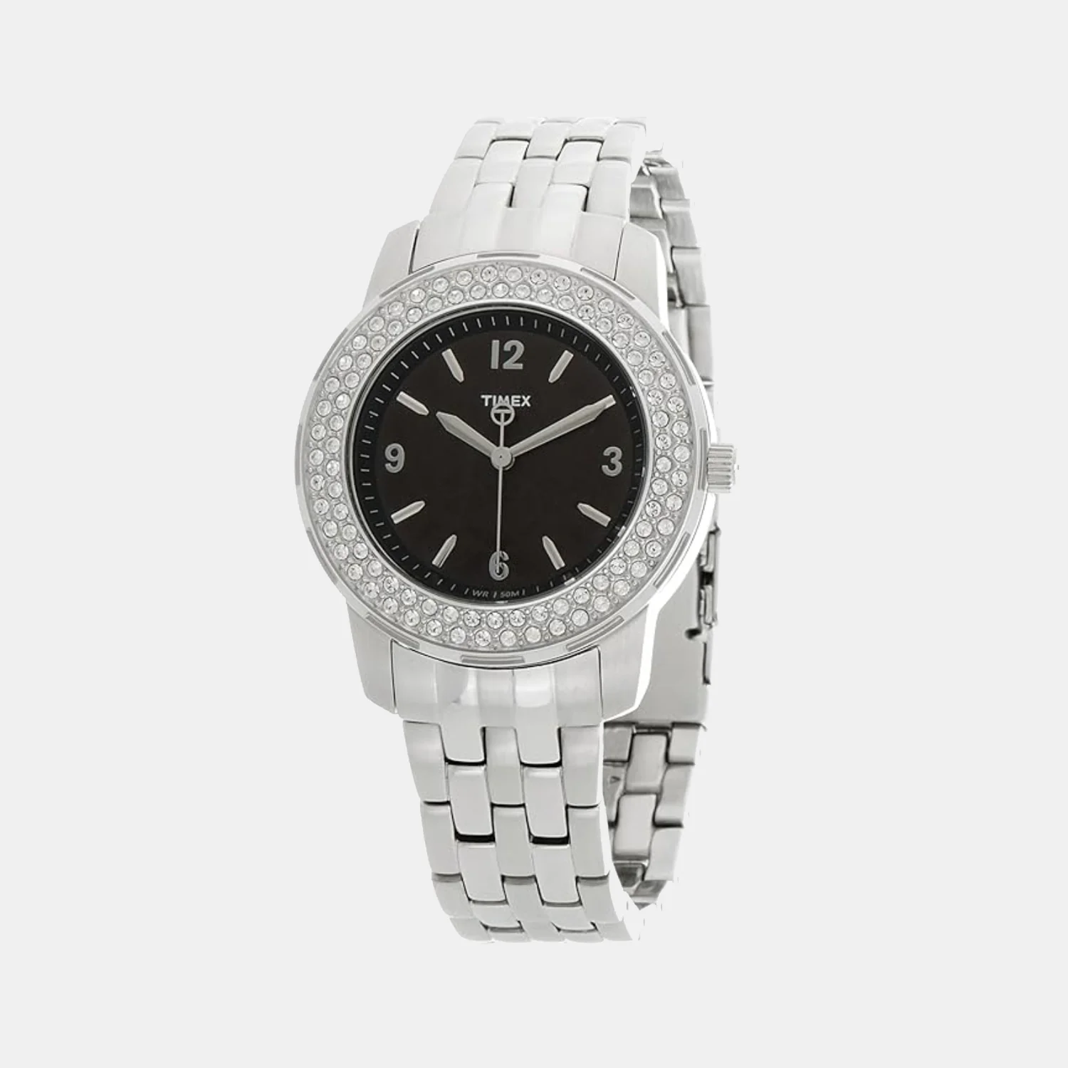 Fashion Women Quartz Black Dial Analog Stainless Steel Watch T2N147