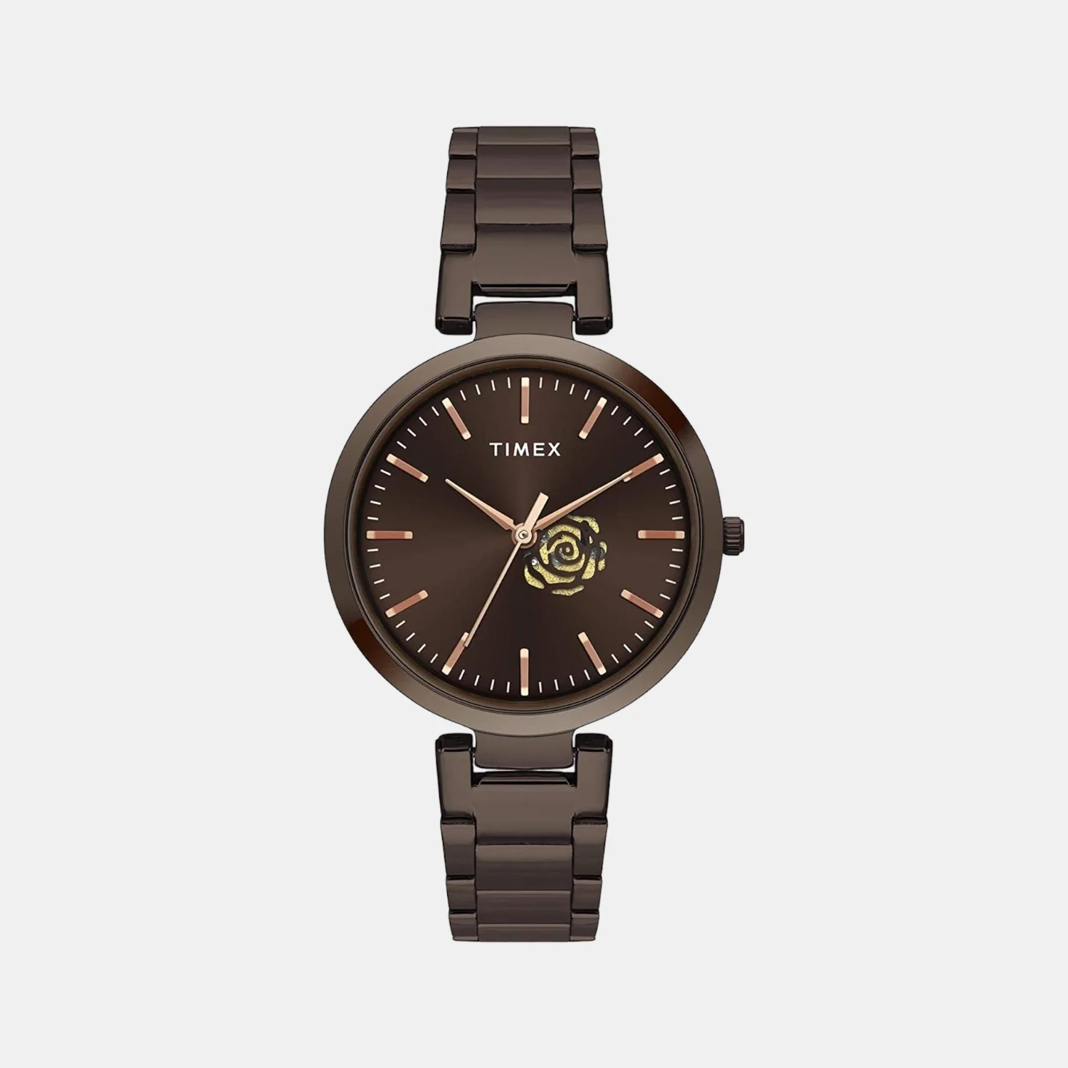 Fashion Women Quartz Brown Dial Analog Stainless Steel Watch TW000X227