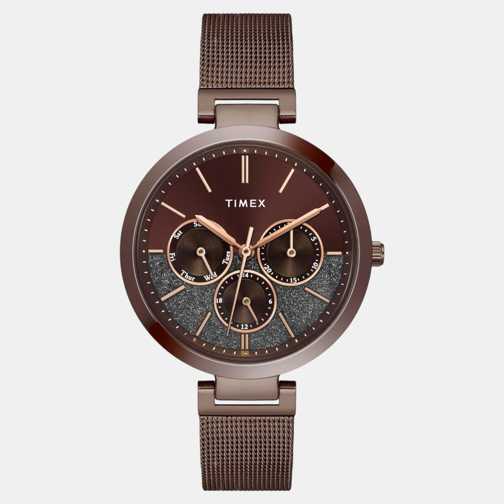 Fashion Women Quartz Brown Dial Multi-Function Stainless Steel Watch TWEL14507 - Image 2