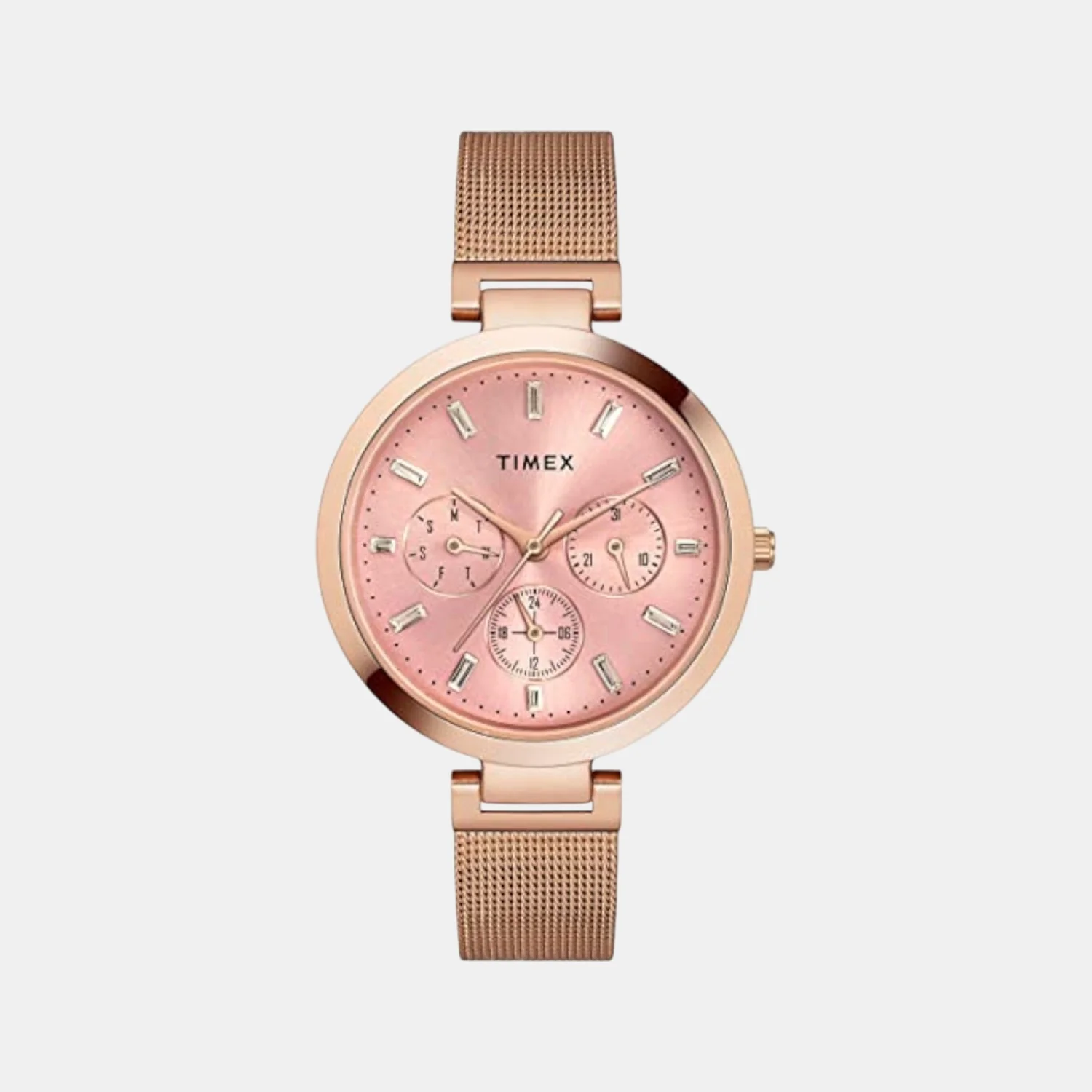 Fashion Women Quartz Pink Dial Chronograph Mesh Watch TW000X242