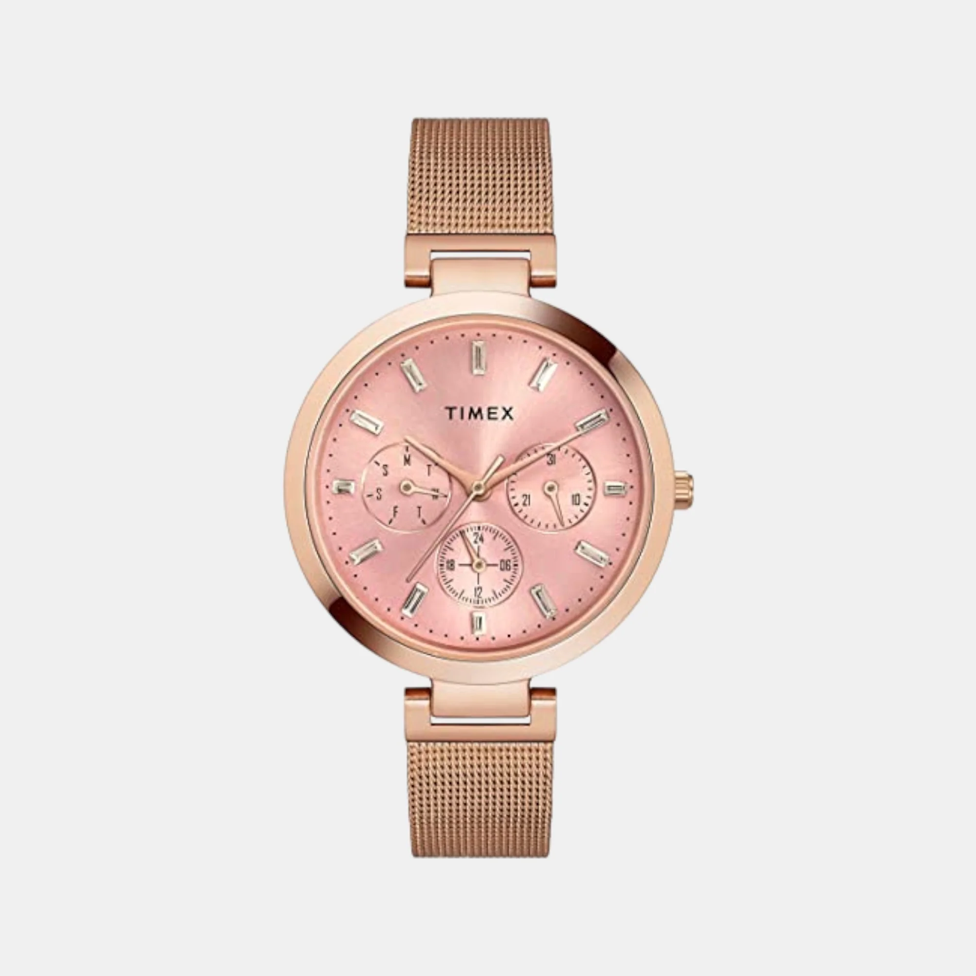 Fashion Women Quartz Pink Dial Chronograph Mesh Watch TW000X242 - Image 2