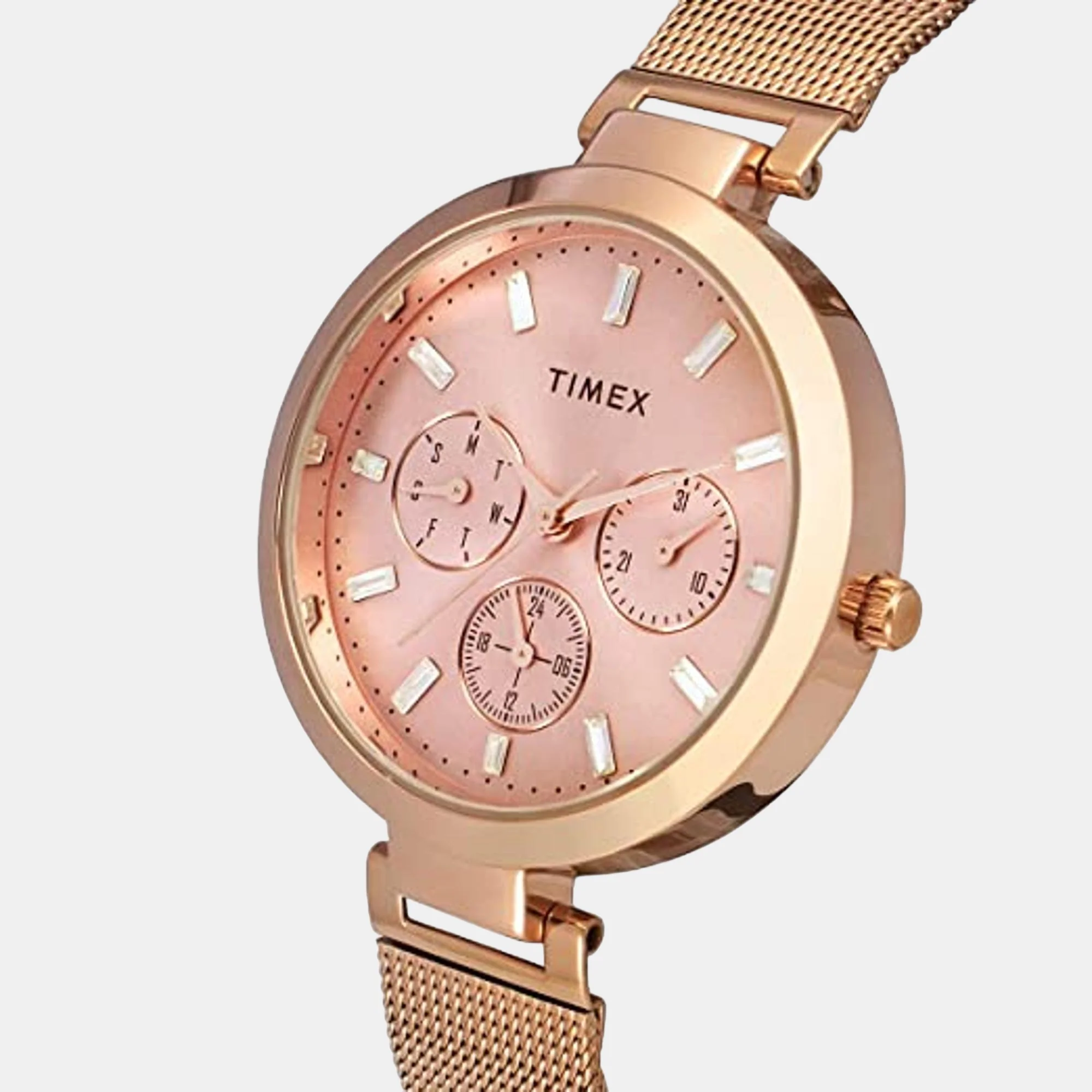 Fashion Women Quartz Pink Dial Chronograph Mesh Watch TW000X242 - Image 5