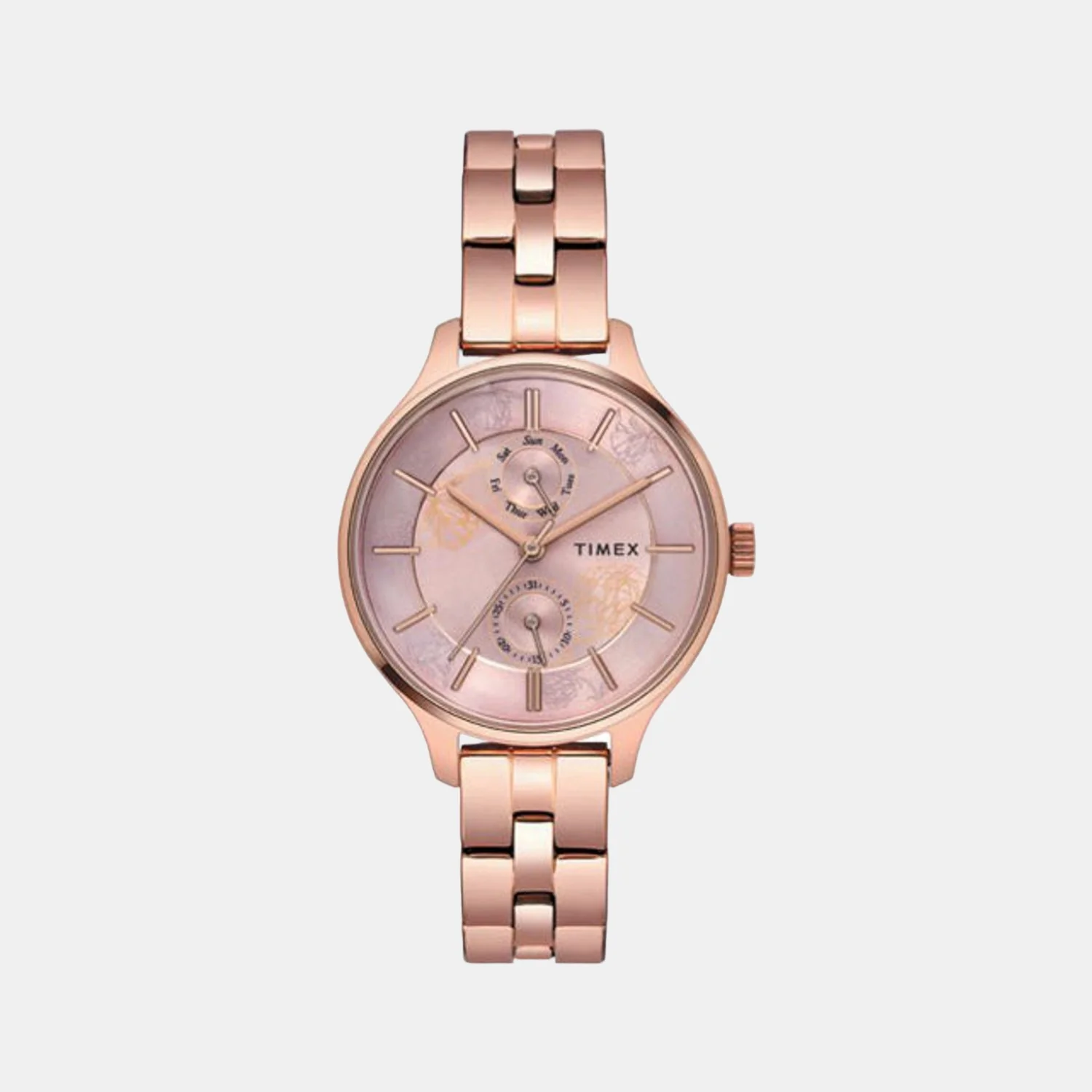 Fashion Women Quartz Pink Dial Chronograph Stainless Steel Watch TWEL14804