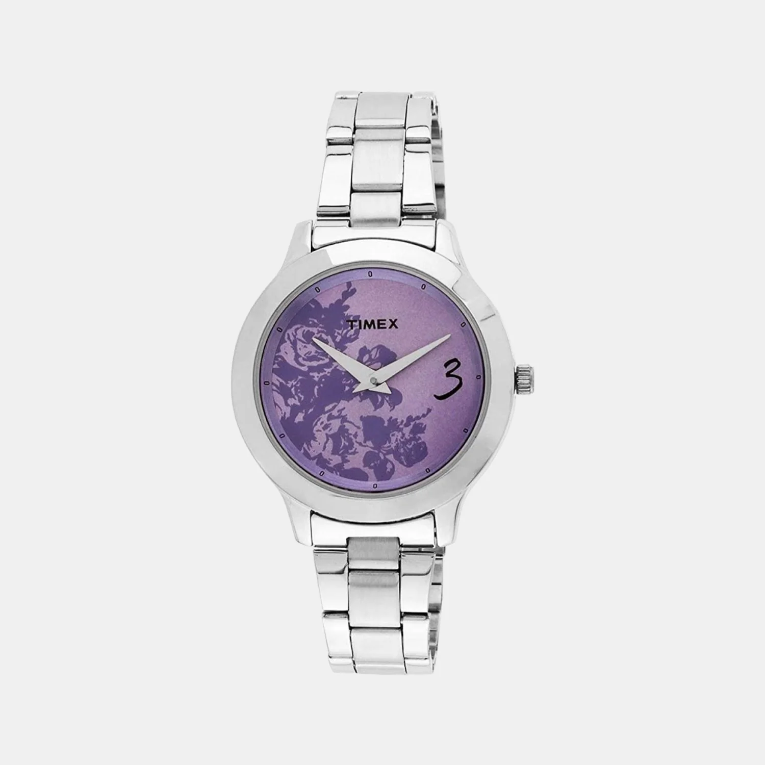 Fashion Women Quartz Purple Dial Analog Stainless Steel Watch TI000T60200