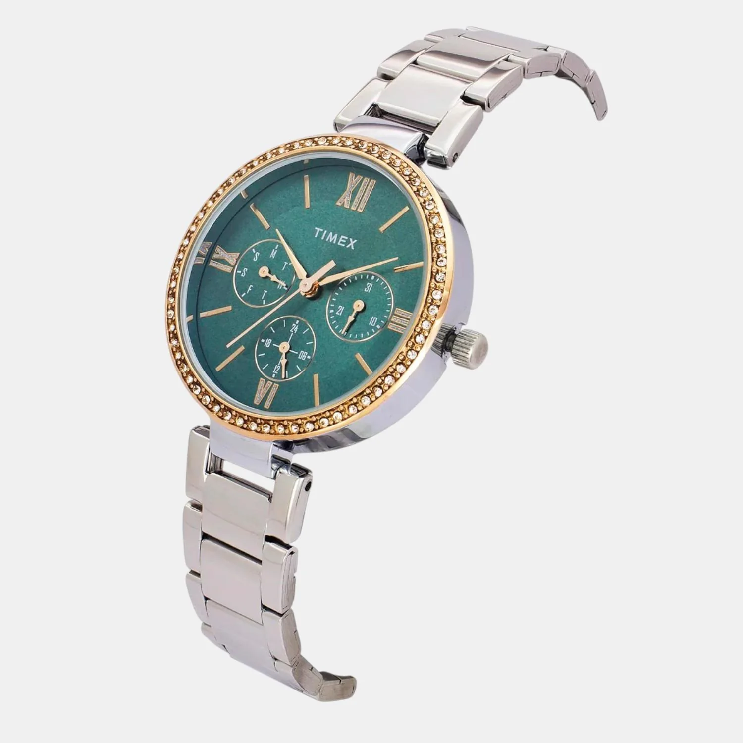 Fashion Women Quartz Teal Dial Multi-Function Stainless Steel Watch TWEL18706 - Image 2