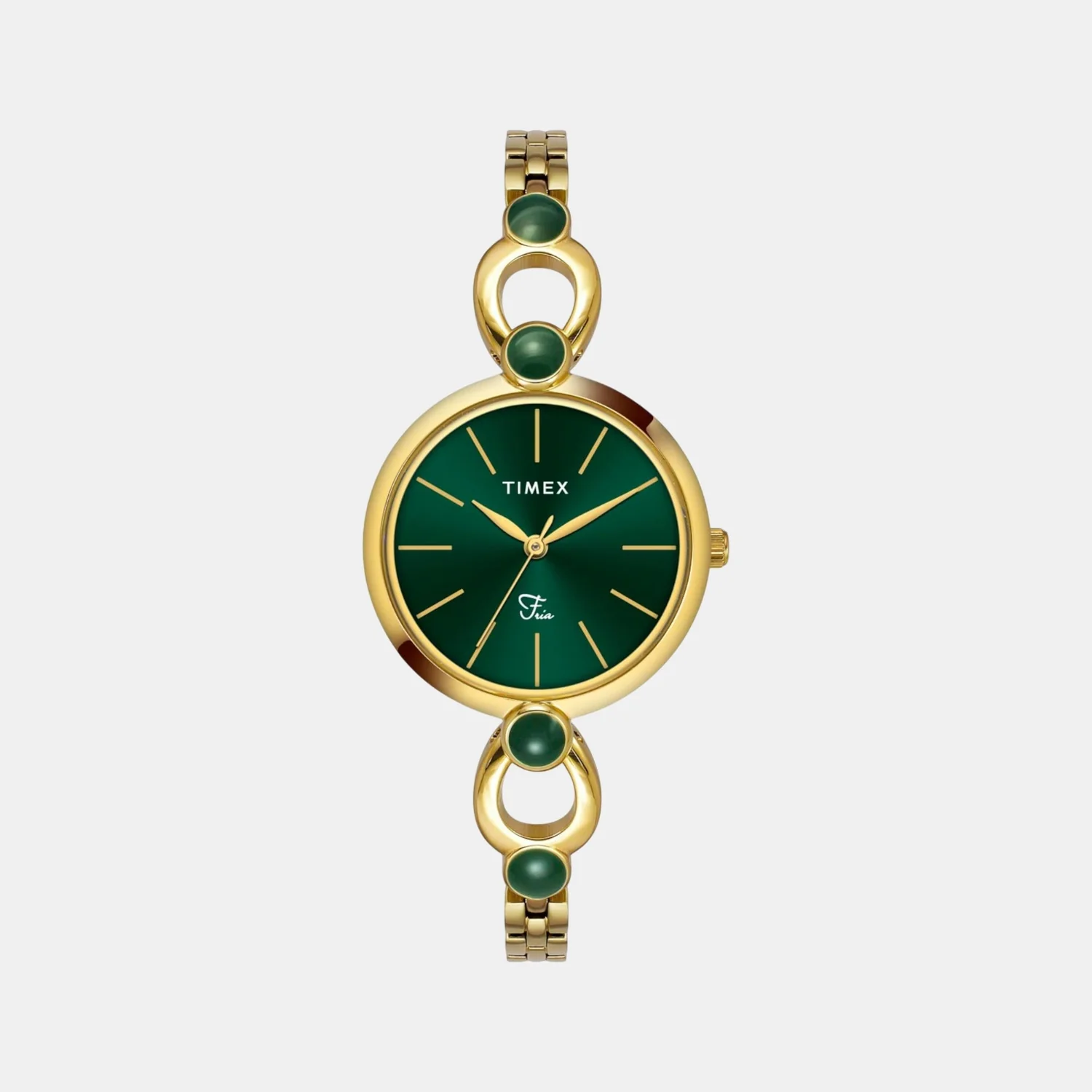 Fria Women Quartz Green Dial Analog Brass Watch TWEL18104