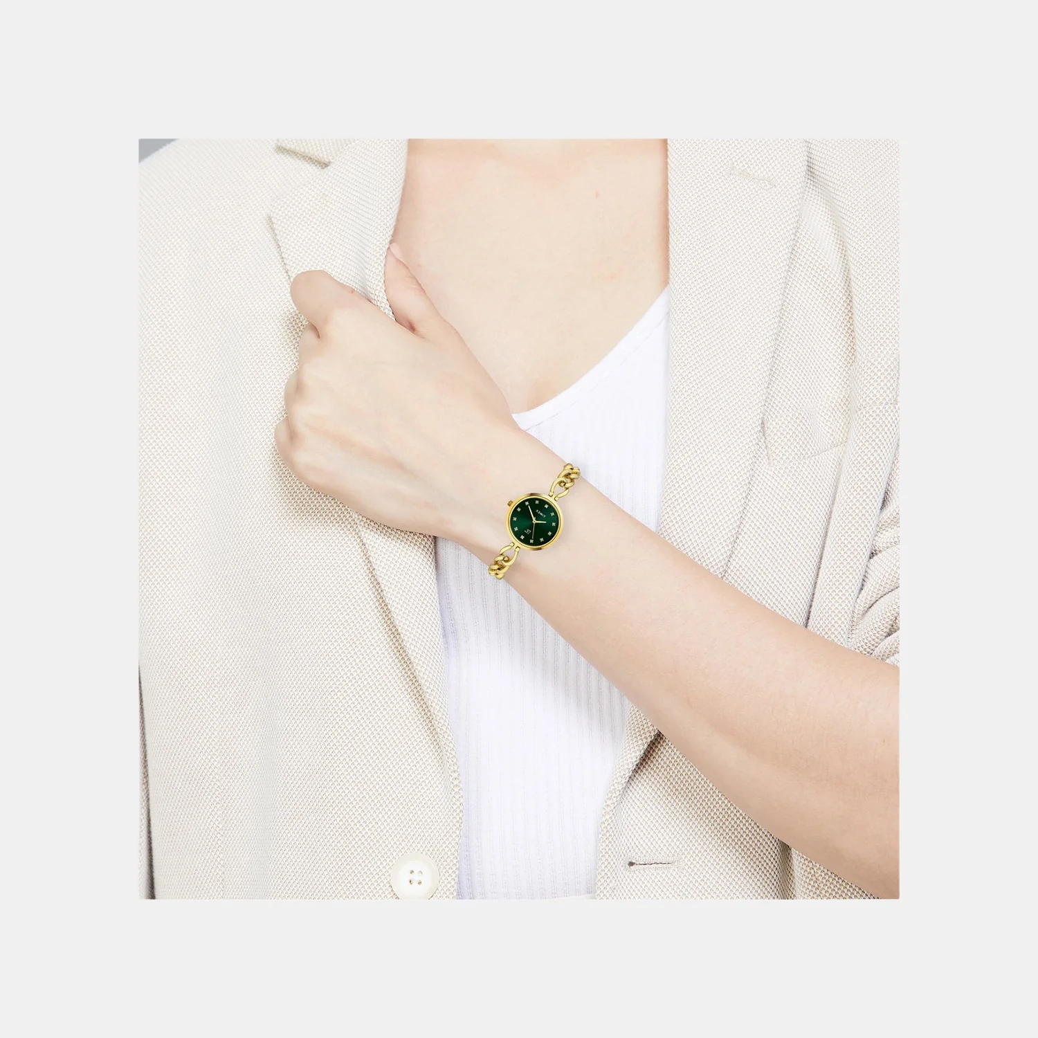 Fria Women Quartz Green Dial Analog Brass Watch TWEL23801 - Image 5