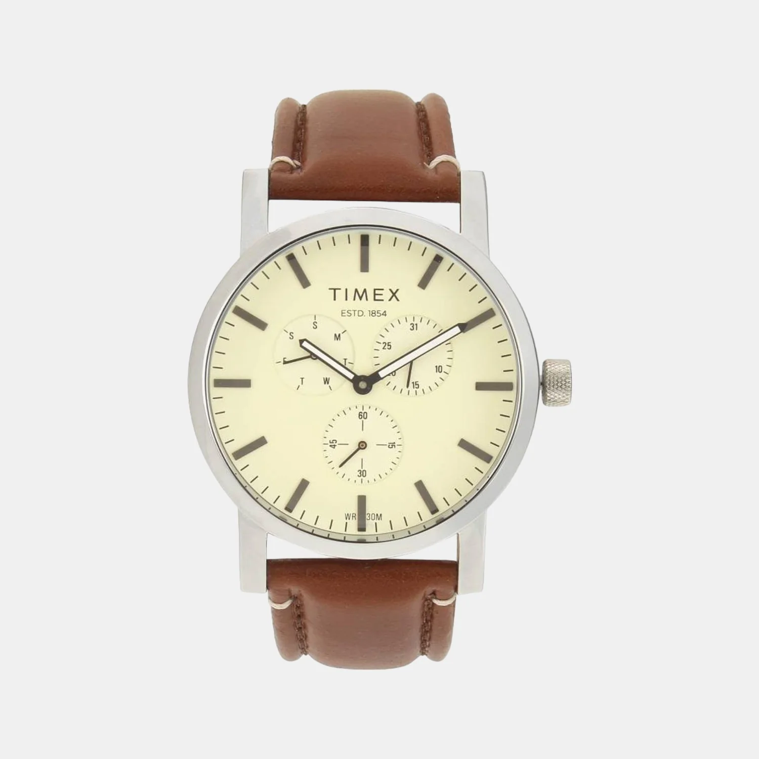 Men Quartz Beige Dial Analog Leather Watch TWEG16608