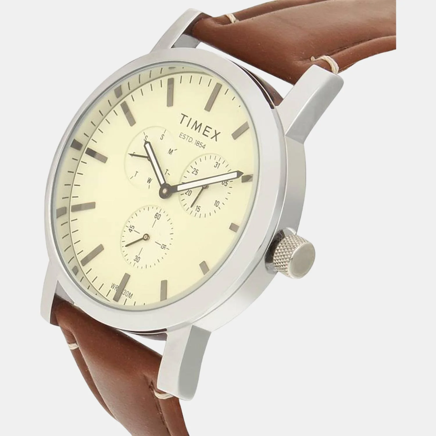 Men Quartz Beige Dial Analog Leather Watch TWEG16608 - Image 2
