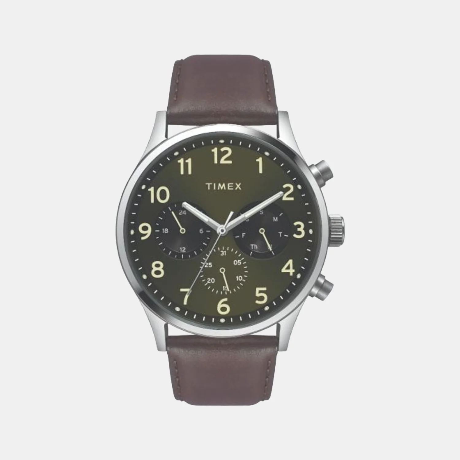 Men Quartz Green Dial Chronograph Leather Watch TWEG19600