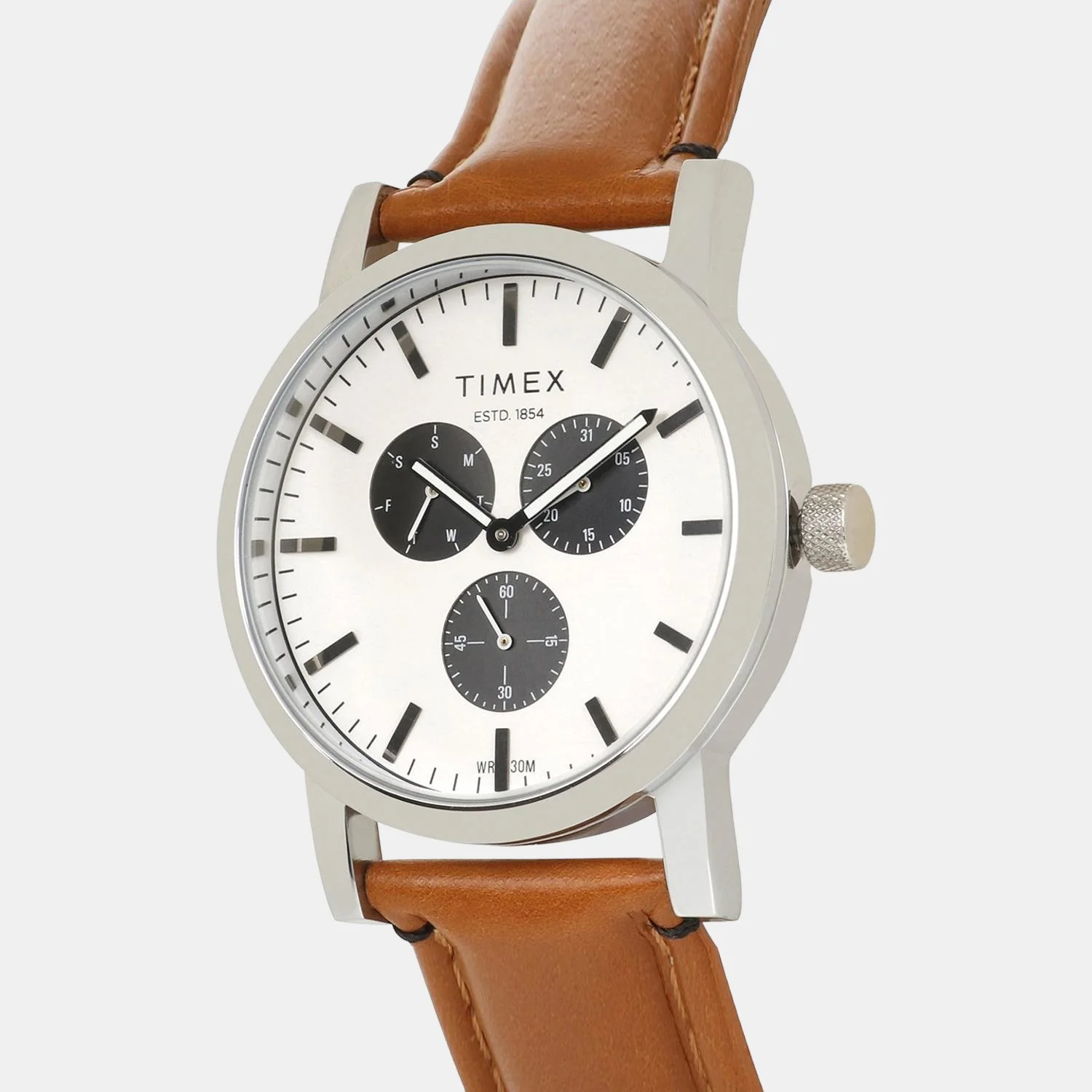 Men Quartz Silver Dial Chronograph Leather Watch TWEG16605 - Image 3