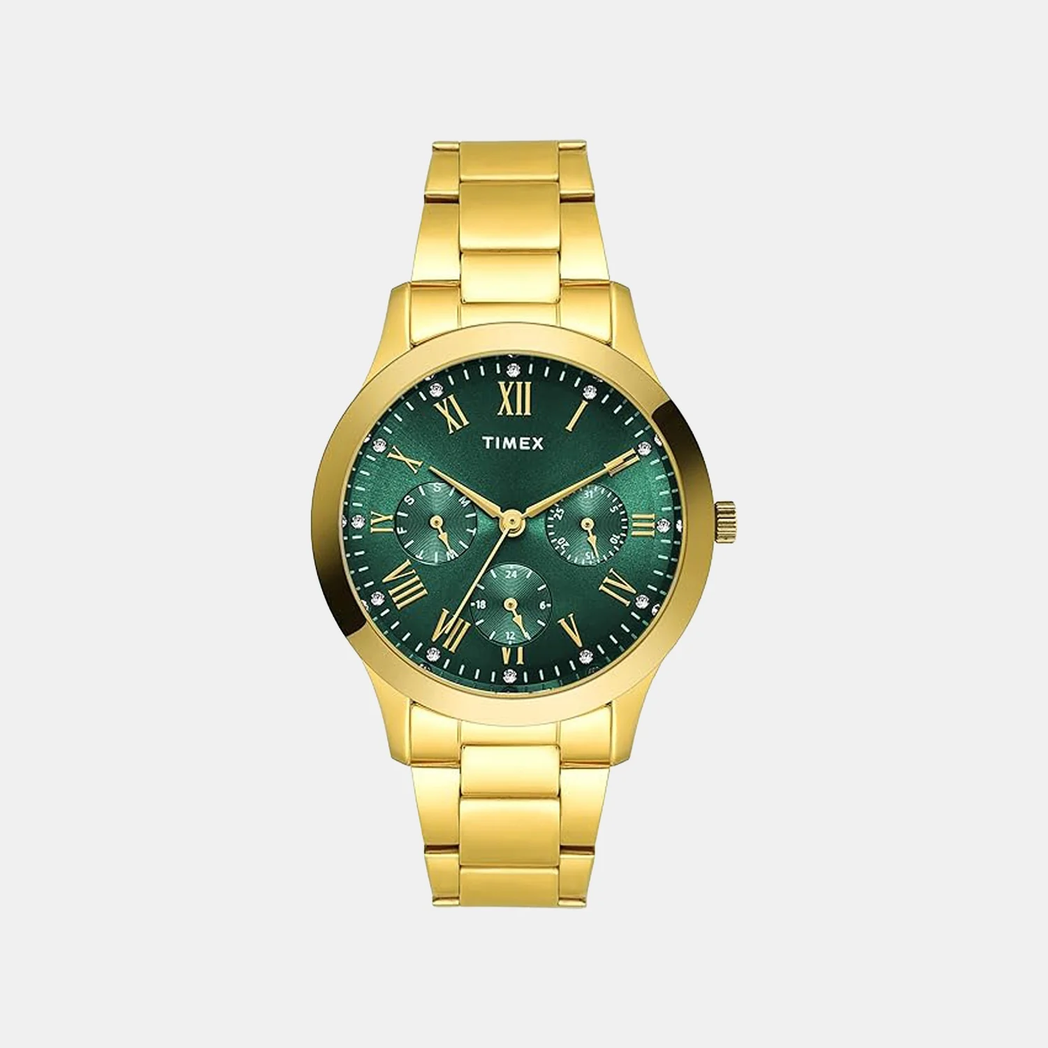 Trendline Women Quartz Green Dial Multi-Function Stainless Steel Watch TW000Q821