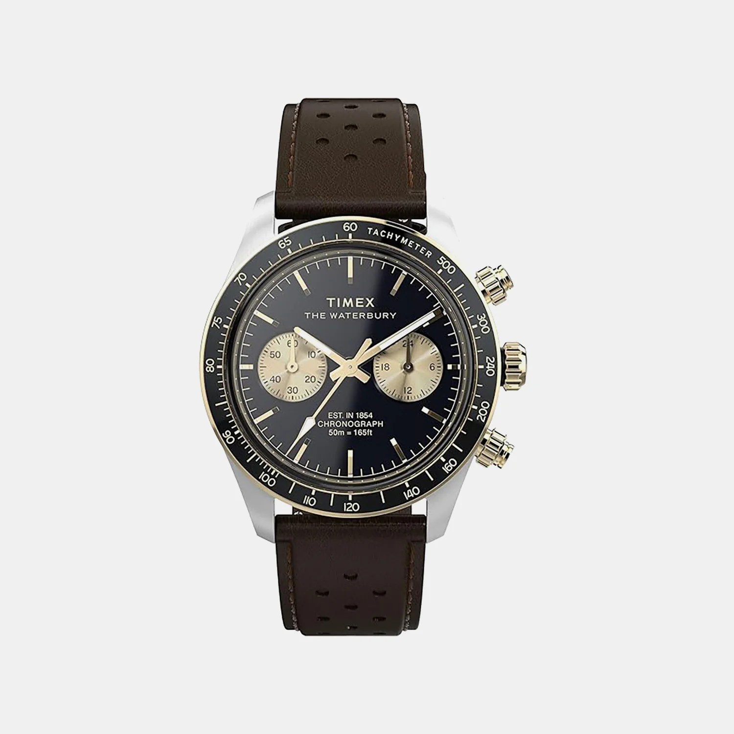 Waterbury Heritage Men Quartz Black Dial Chronograph Leather Watch TW2Y24100IK